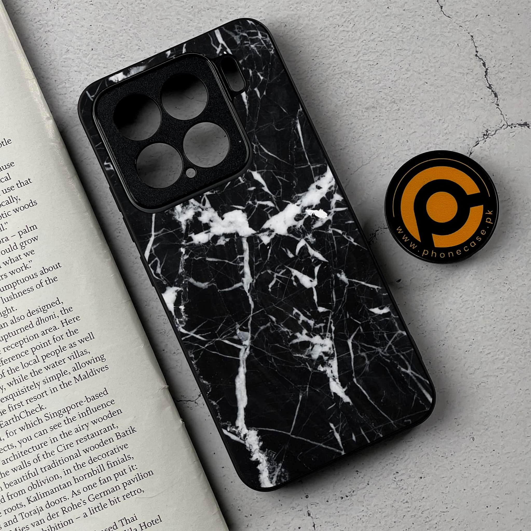 Xiaomi 15 - Black Marble Series  - Premium Metal Printed soft Bumper shock Proof Case