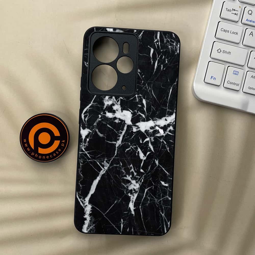 Realme 14T 5G - Black Marble Series - Premium Metal Printed soft Bumper Shock Proof Case