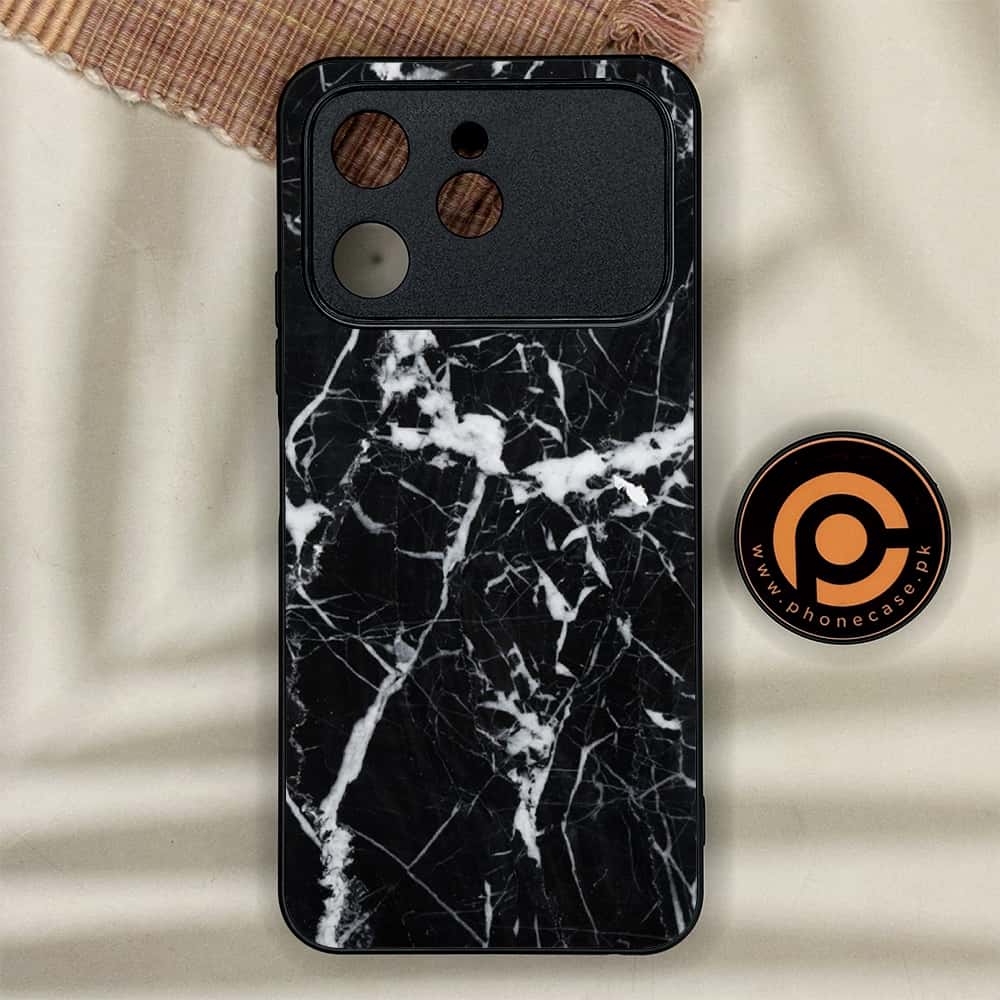 Tecno Spark 40 - Black Marble Series - Premium Metal Printed soft Bumper shock Proof Case