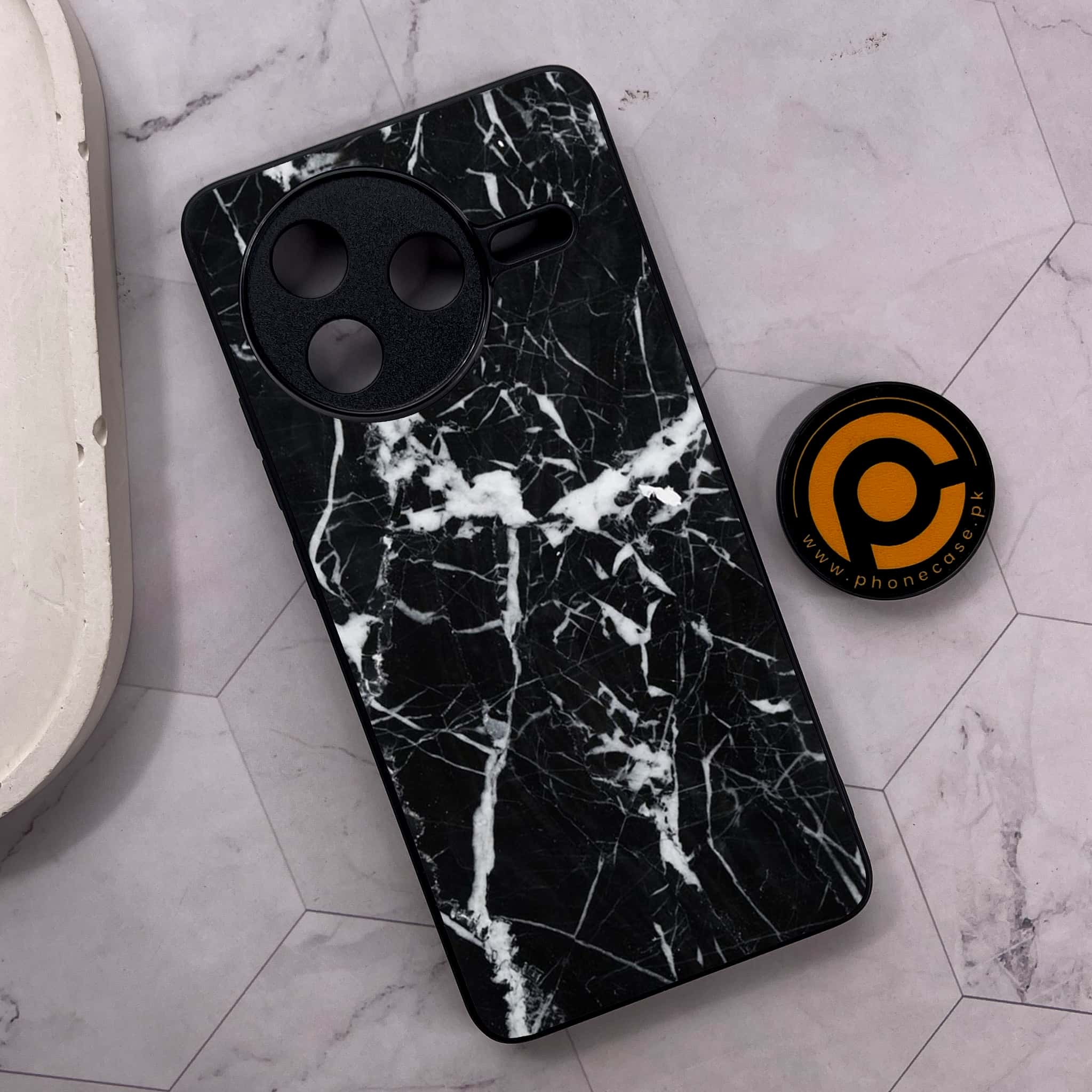Xiaomi Poco F7 Pro 5G - Black Marble Series - Premium Metal Printed soft Bumper shock Proof Case