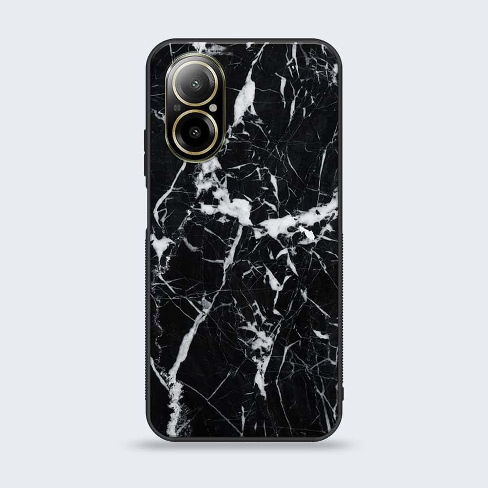 Realme C67 - Black Marble Series - Premium Printed Glass soft Bumper shock Proof Case