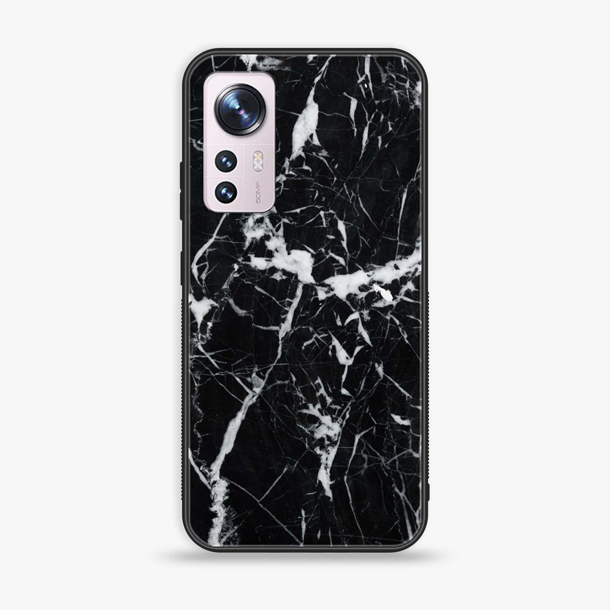 Xiaomi 12X  Black Marble Series  Premium Printed Glass soft Bumper shock Proof Case