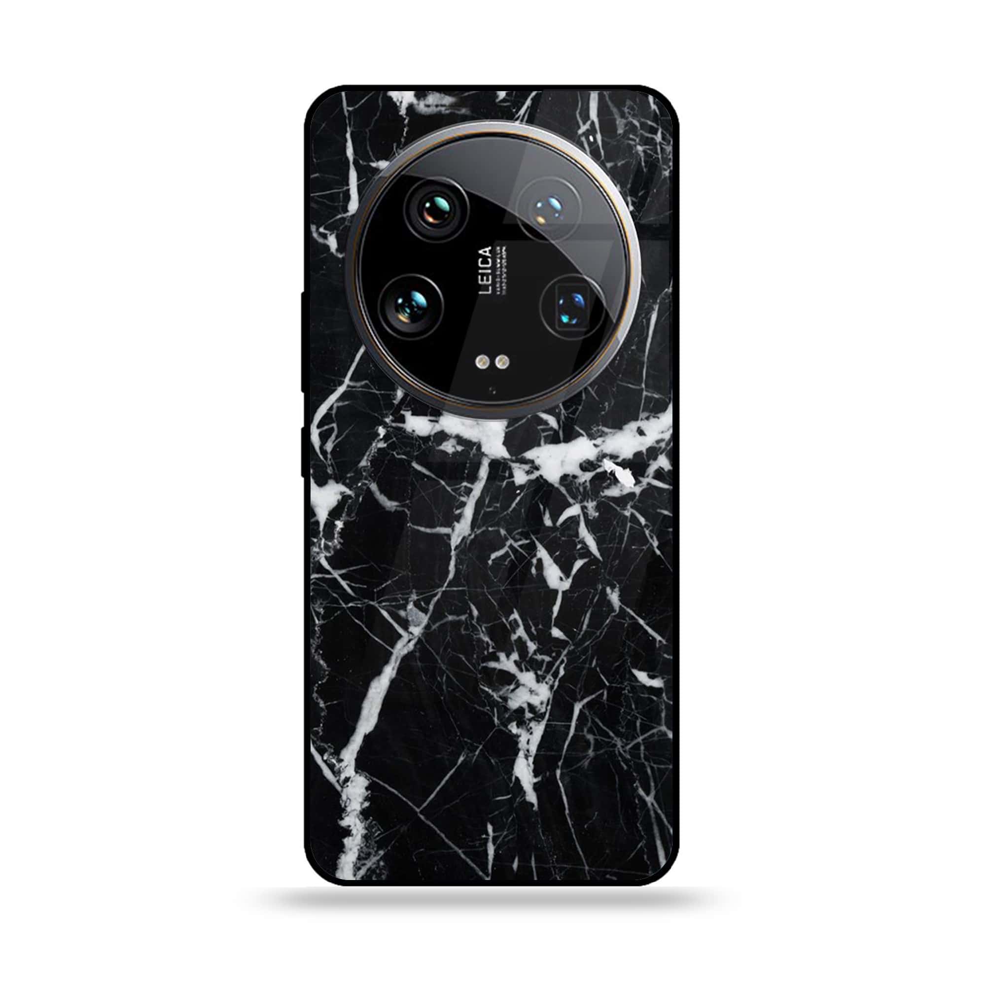 Xiaomi 14 Ultra - Black Marble Series - Premium Printed Glass soft Bumper shock Proof Case