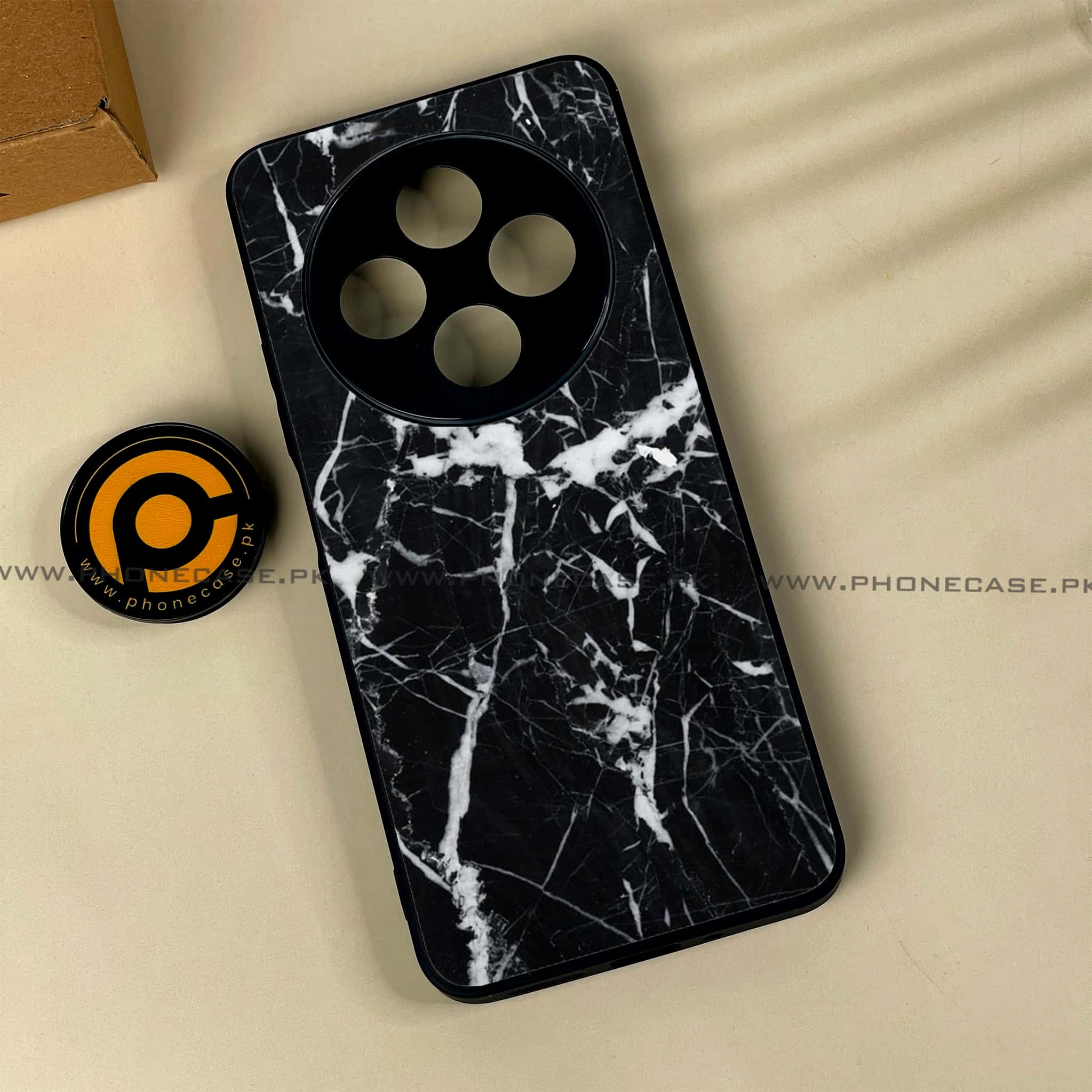 Xiaomi Redmi 14c - Black Marble Series - Premium Printed Glass soft Bumper shock Proof Case