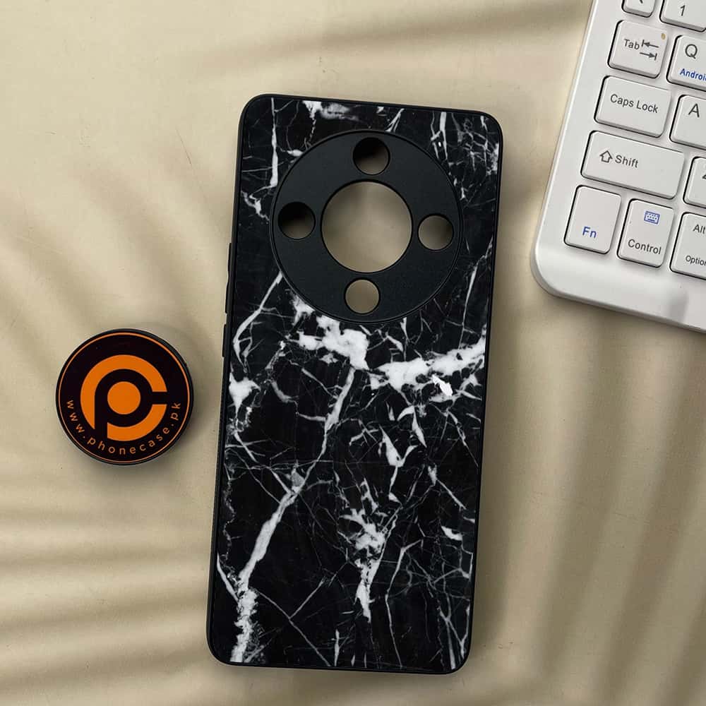 HONOR X9b 5G - Black Marble Series - Premium Metal  Printed soft Bumper shock Proof Case