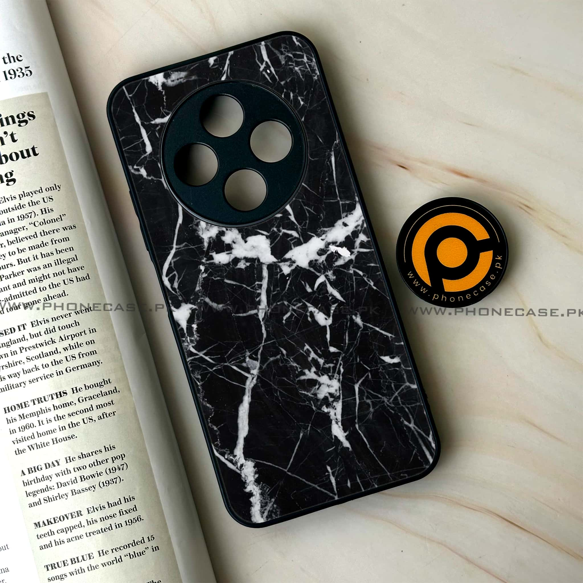 Tecno Spark 30C - Black Marble Series - Premium Printed Glass soft Bumper shock Proof Case