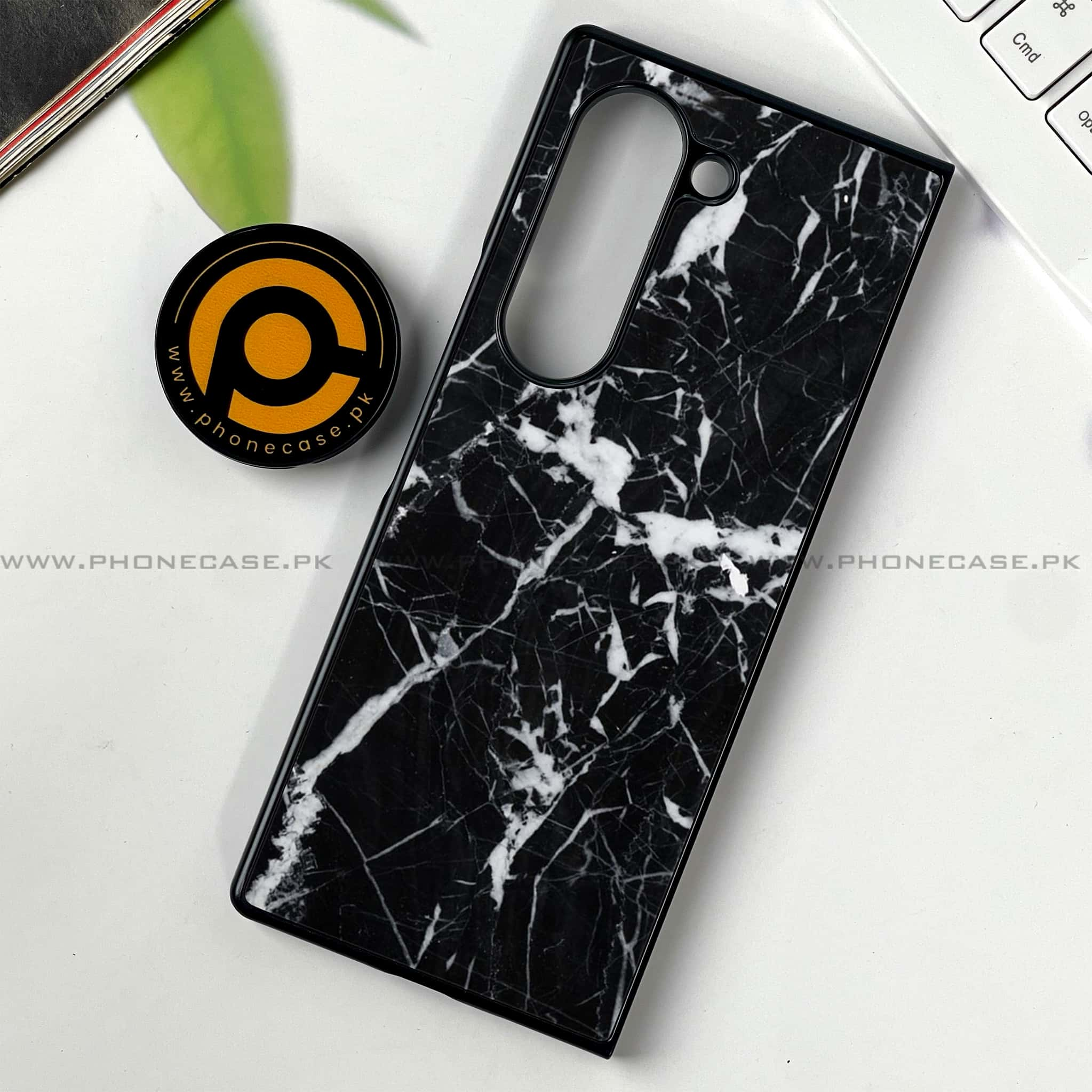 Samsung Galaxy Z Fold 6 - Black Marble Series - Premium Printed Metal soft Bumper shock Proof Case