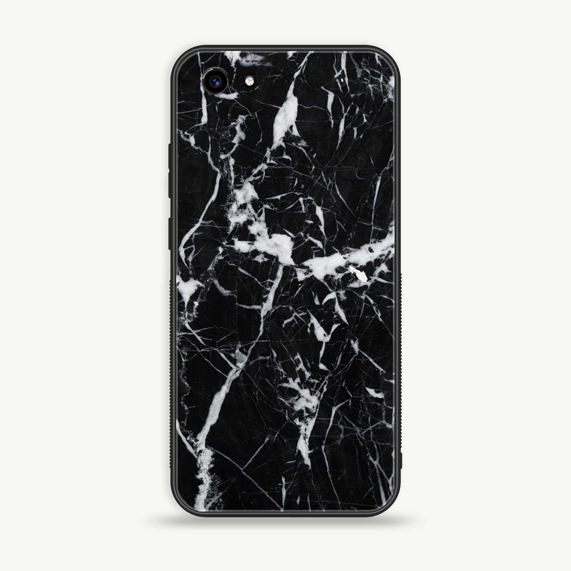 Vivo Y83 -  Black Marble Series - Premium Printed Glass soft Bumper shock Proof Case