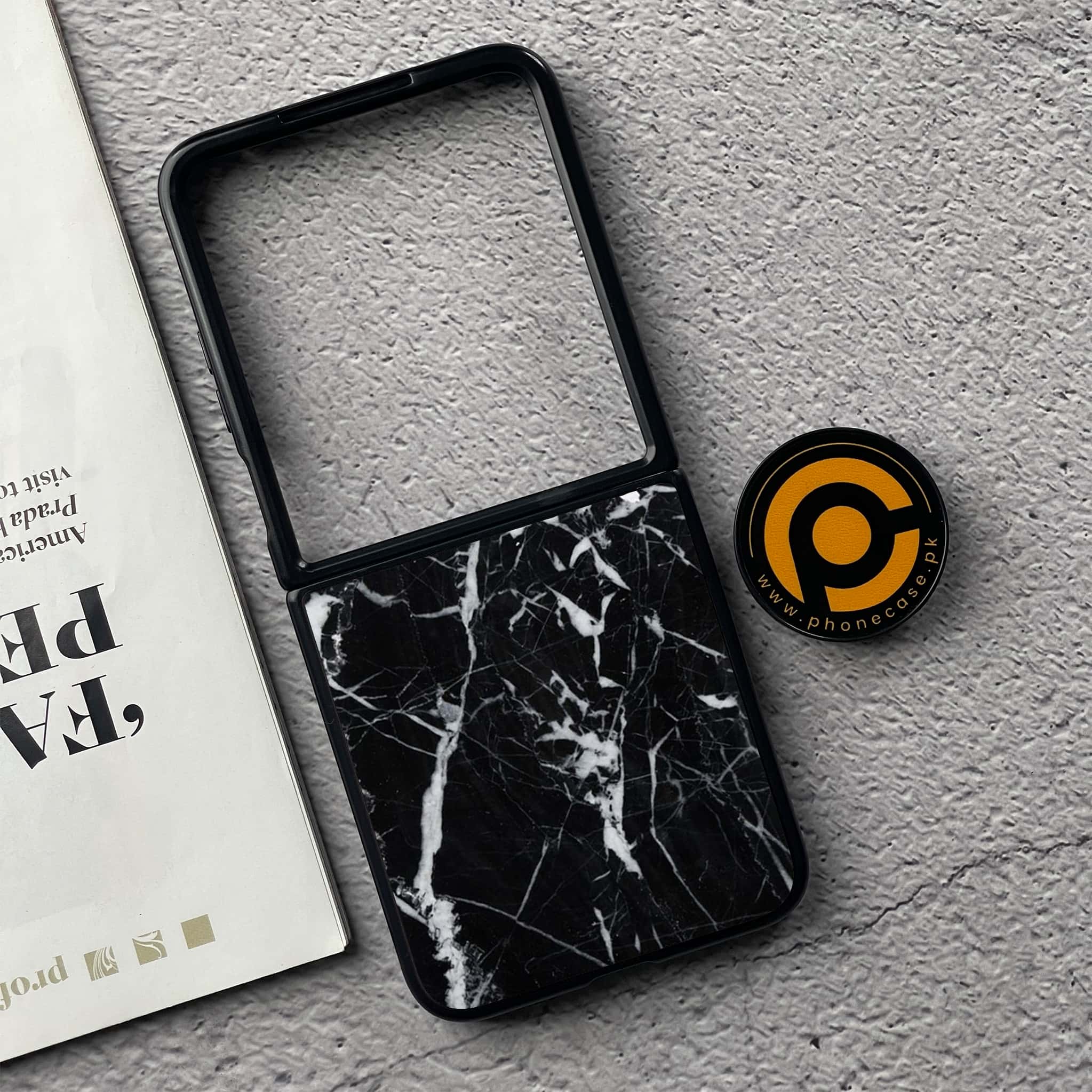 Xiaomi Mix Flip - Black Marble Series - Premium Metal  Printed soft Bumper shock Proof Case