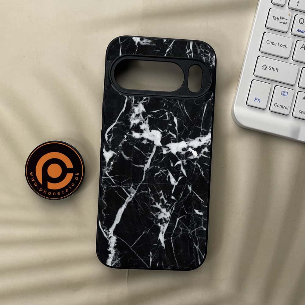 Google Pixel 10  - Black Marble Series - Premium Metal Printed soft Bumper Shockof Case
