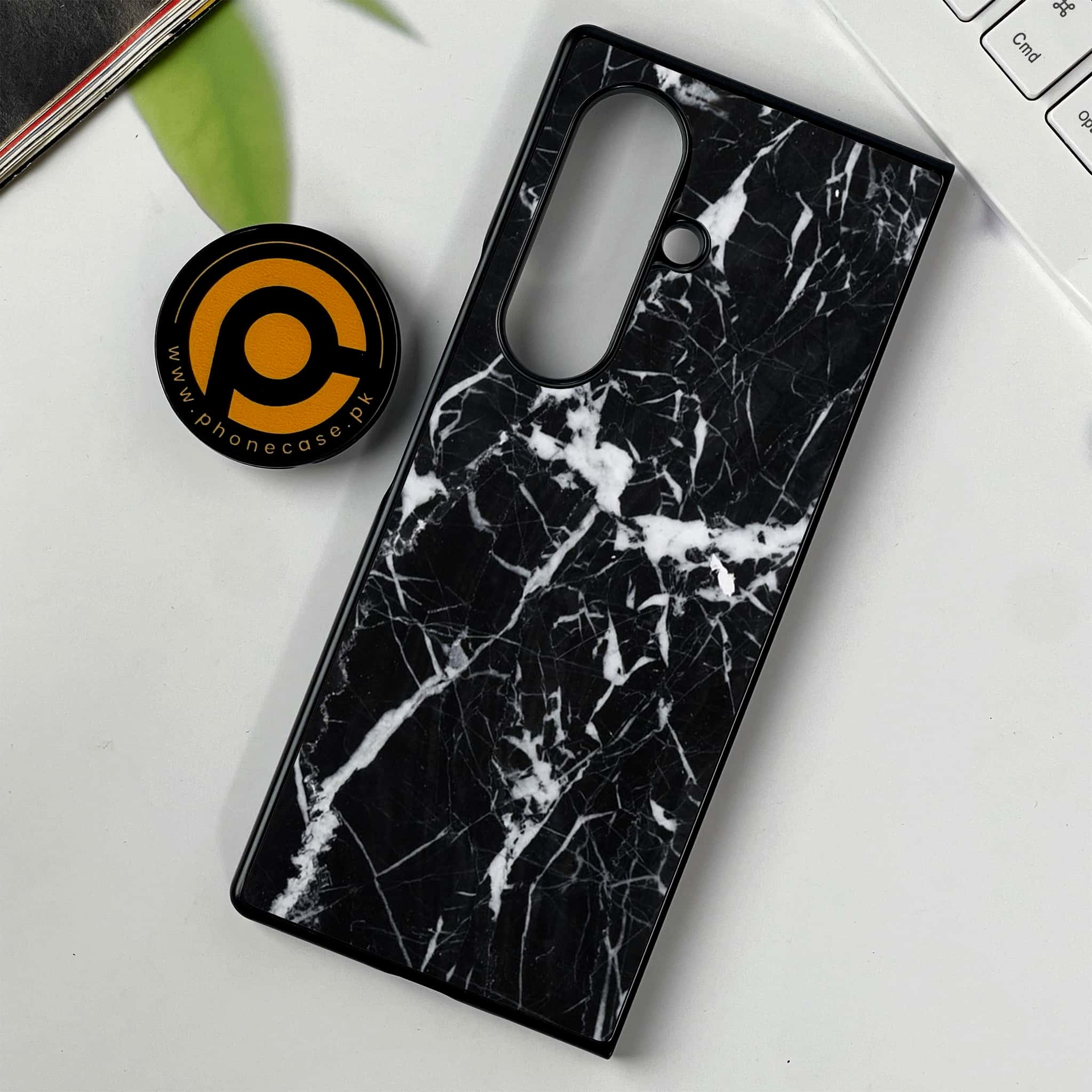 Samsung Galaxy Z Fold 7 - Black Marble Series - Premium Metal Printed soft Bumper shock Proof Case