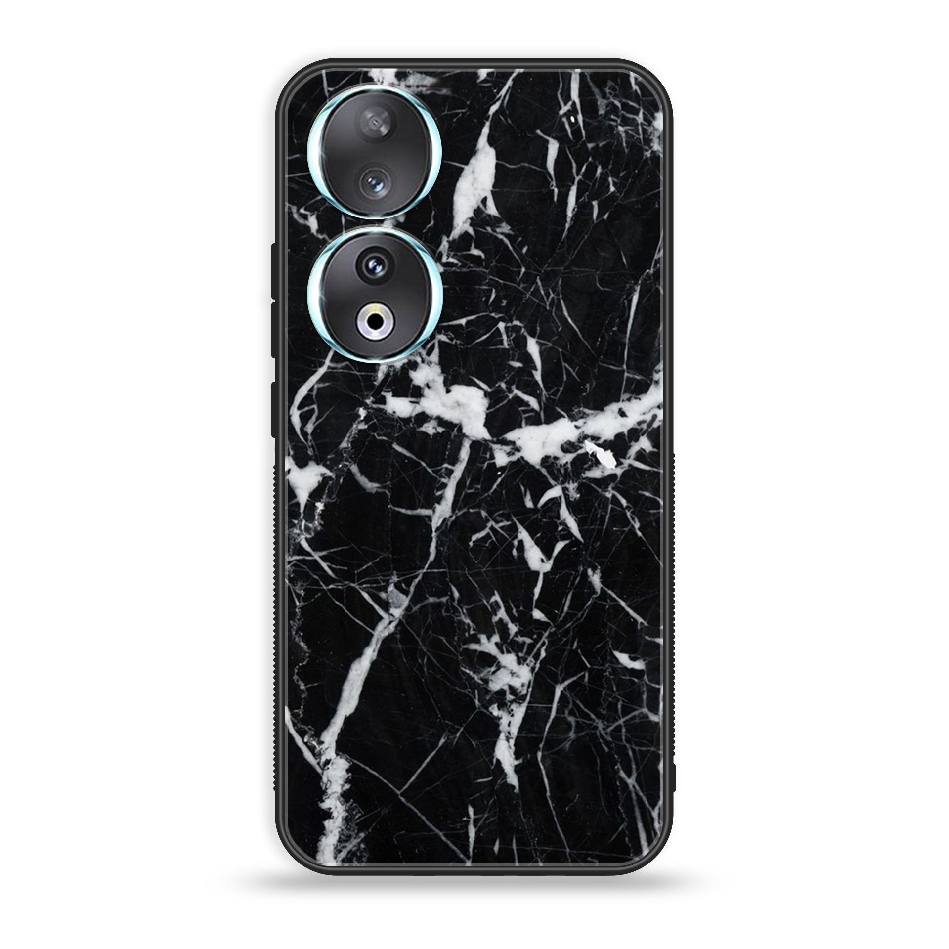 Huawei Honor 90 - Black Marble Series - Premium Printed Glass soft Bumper shock Proof Case