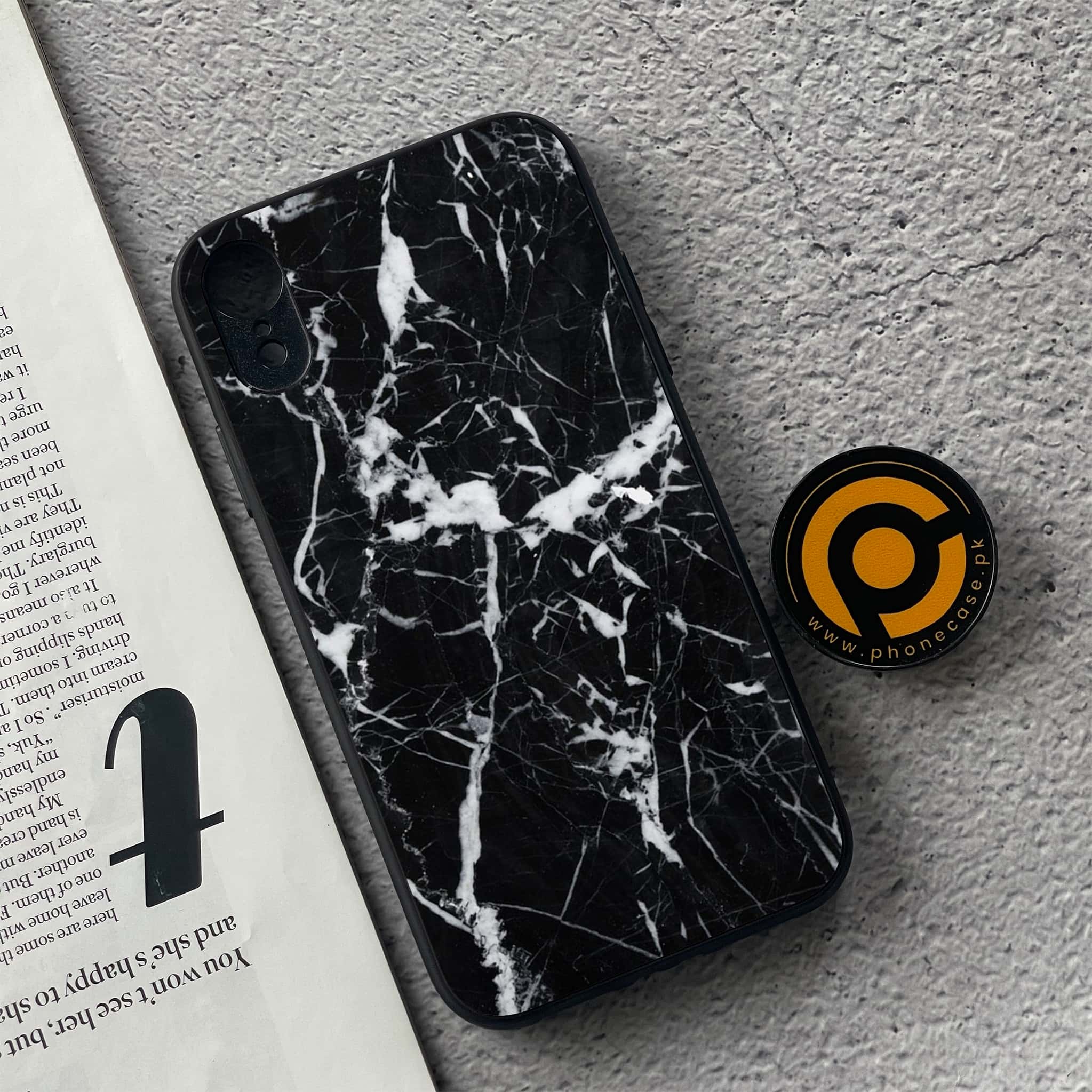 iPhone XR - Black Marble Series - Premium Metal Printed soft Bumper shock Proof Case