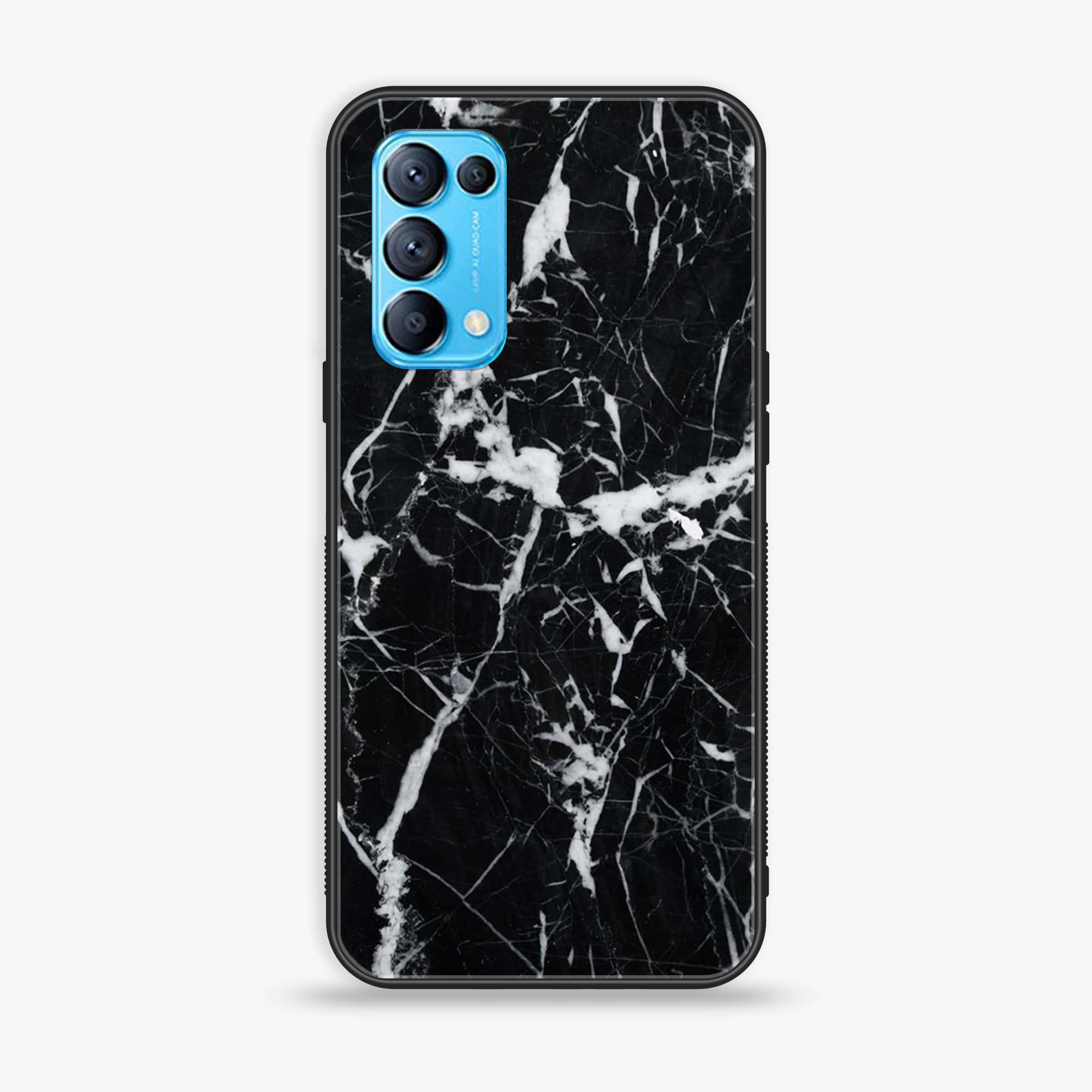 Oppo Reno 5 - Black Marble Series - Premium Printed Glass soft Bumper shock Proof Case