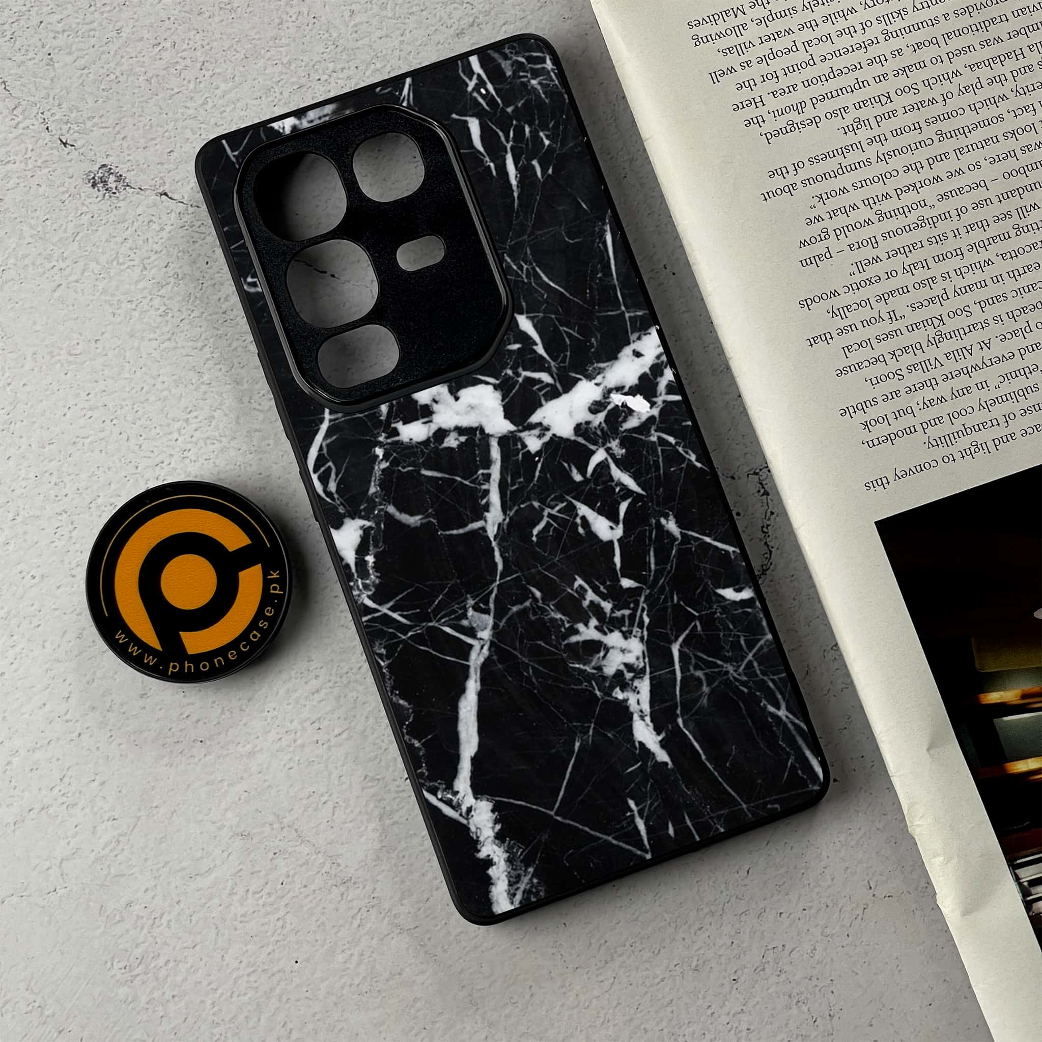 Infinix Note 50 Pro Plus - Black Marble Series - Premium Metal Printed Soft Bumper Shockproof Case