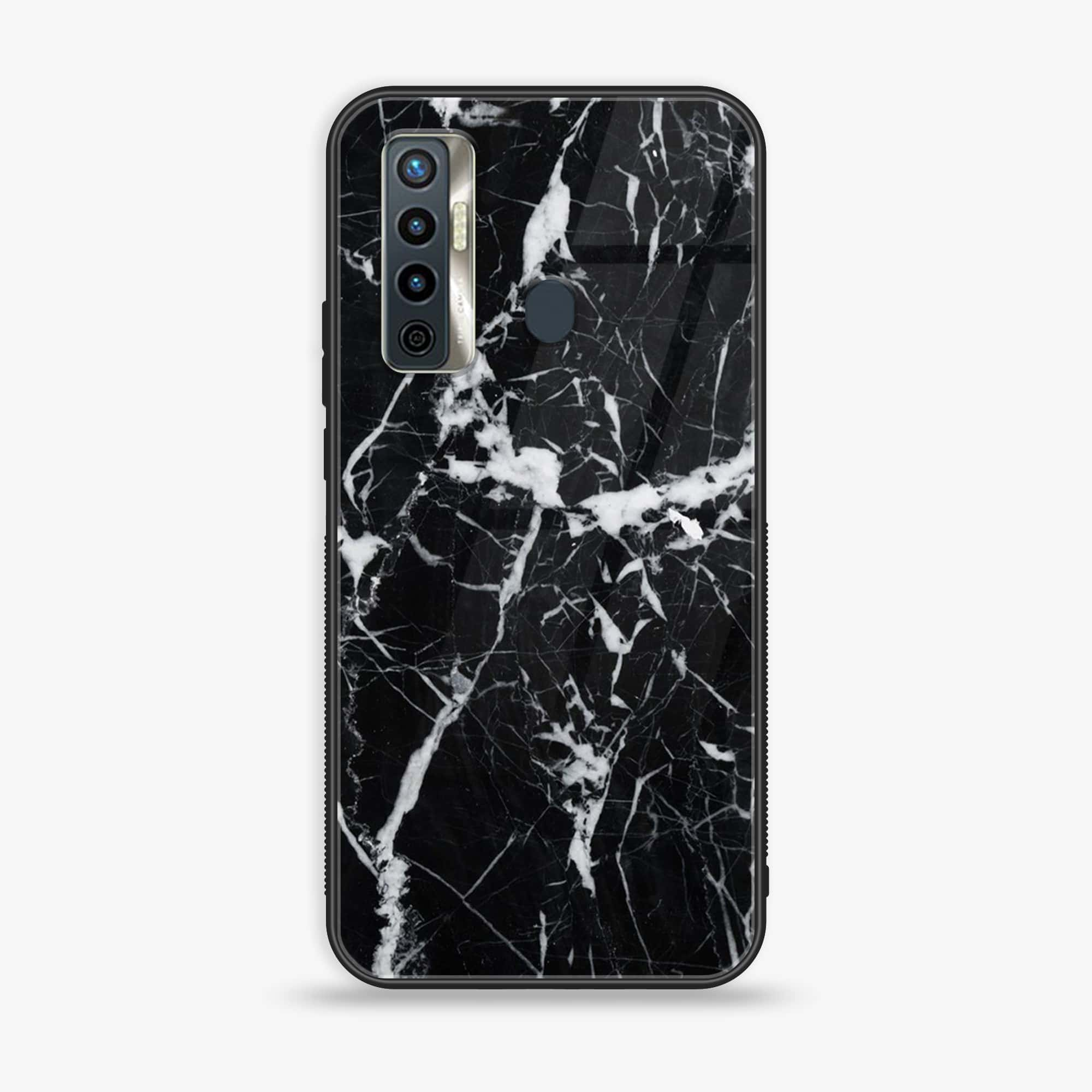 Tecno Camon 17 - Black Marble Series - Premium Printed Glass soft Bumper shock Proof Case