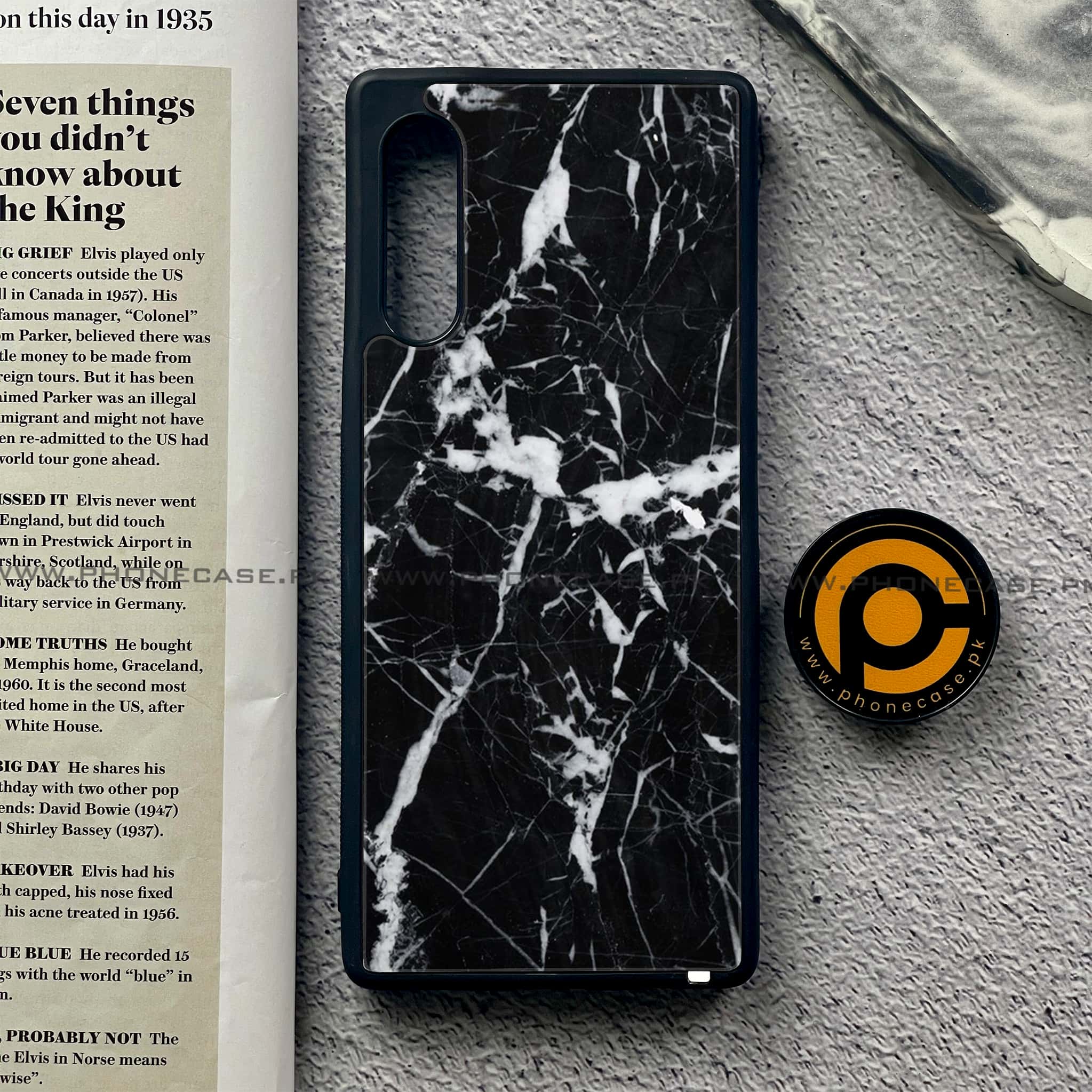 LG G9 - Black Marble Series - Premium Metal Printed soft Bumper shock Proof Case