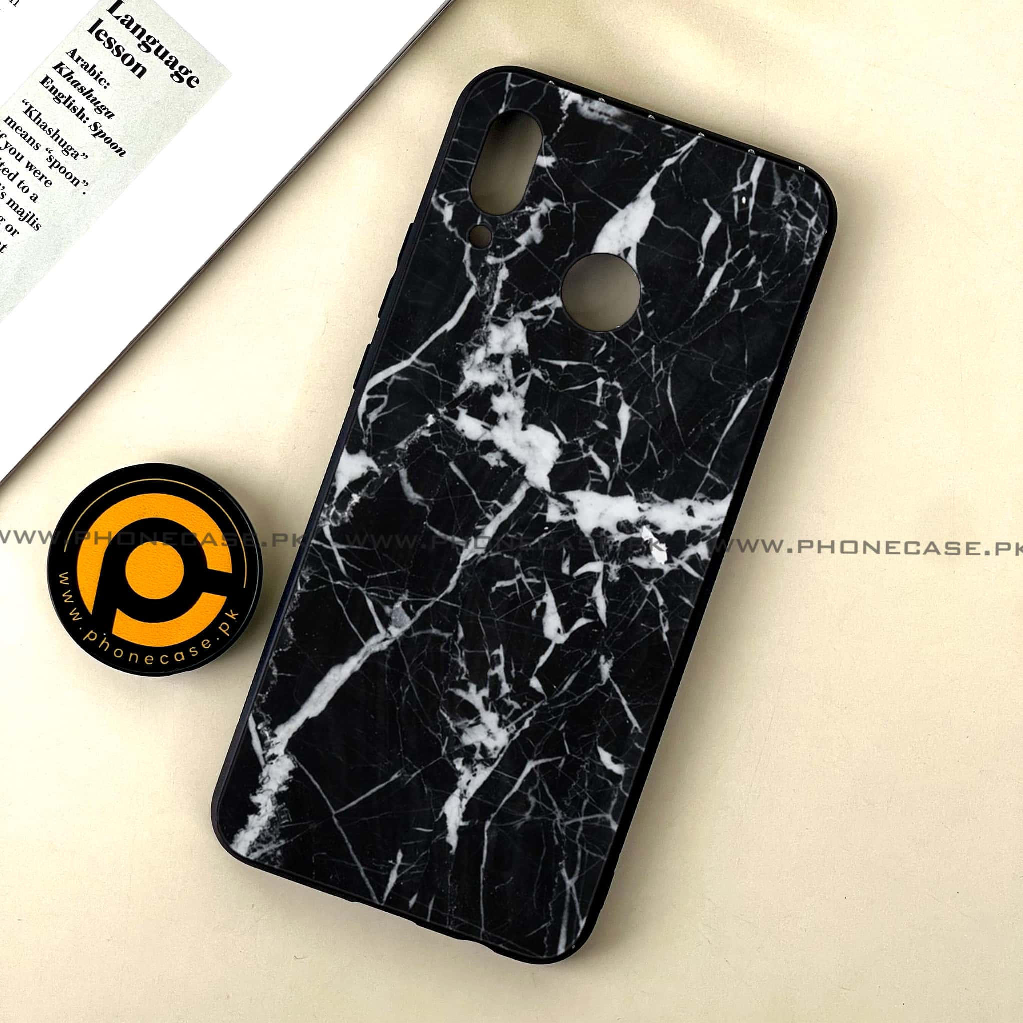 Huawei Nova 3 - Black Marble Series - Premium Printed Glass soft Bumper shock Proof Case