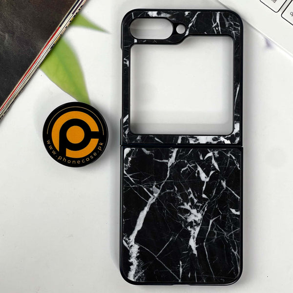Galaxy Z Flip 6 - Black Marble Design- Premium Metal  Printed soft Bumper shock Proof Case CS-45174