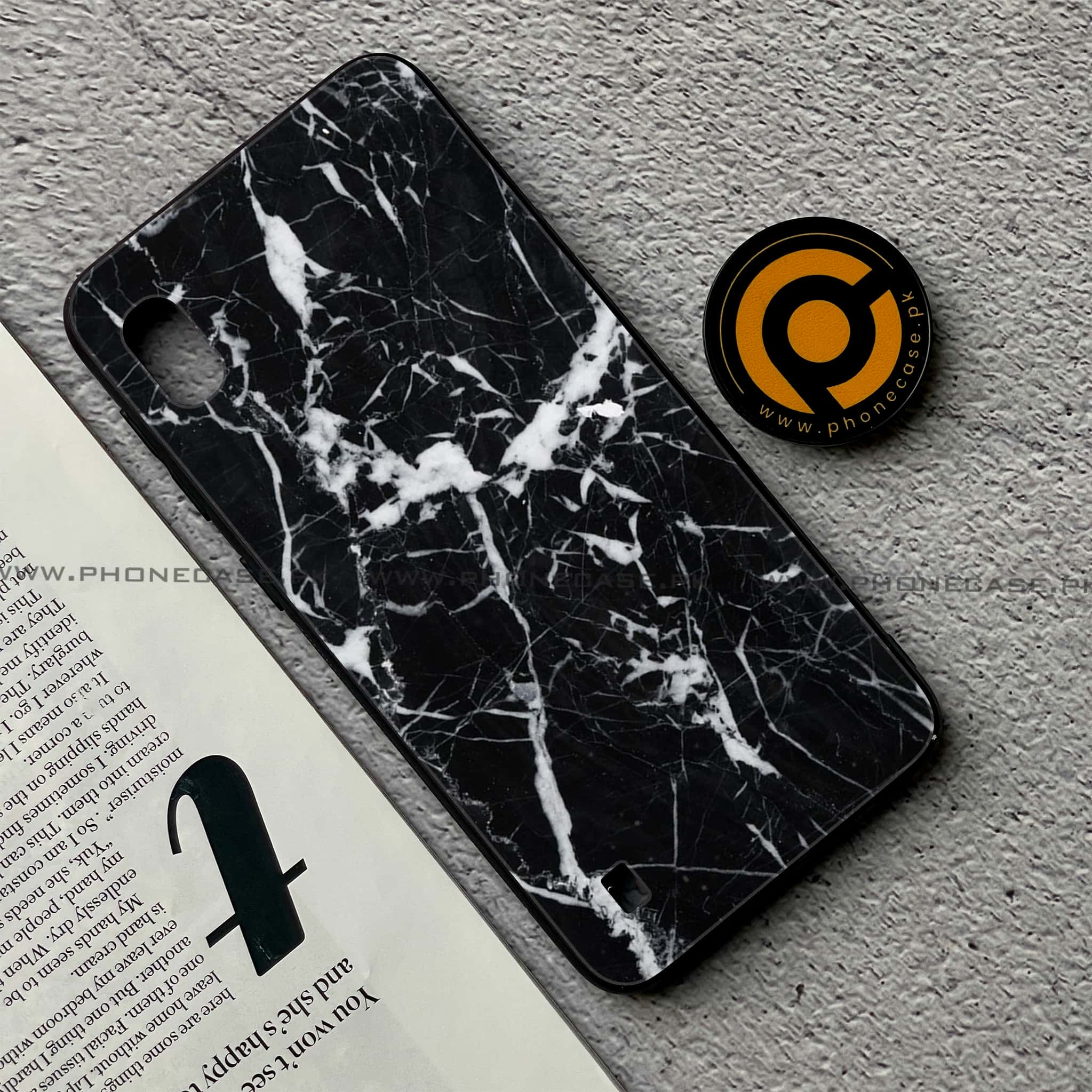 Samsung Galaxy A10 - Black Marble Series - Premium Printed Glass soft Bumper shock Proof Case