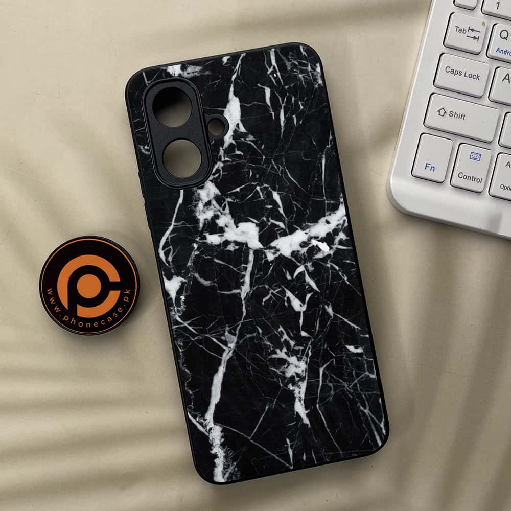 Tecno Spark Go 2 - Black Marble Series - Premium Metal Printed soft Bumper Shock Proof Case