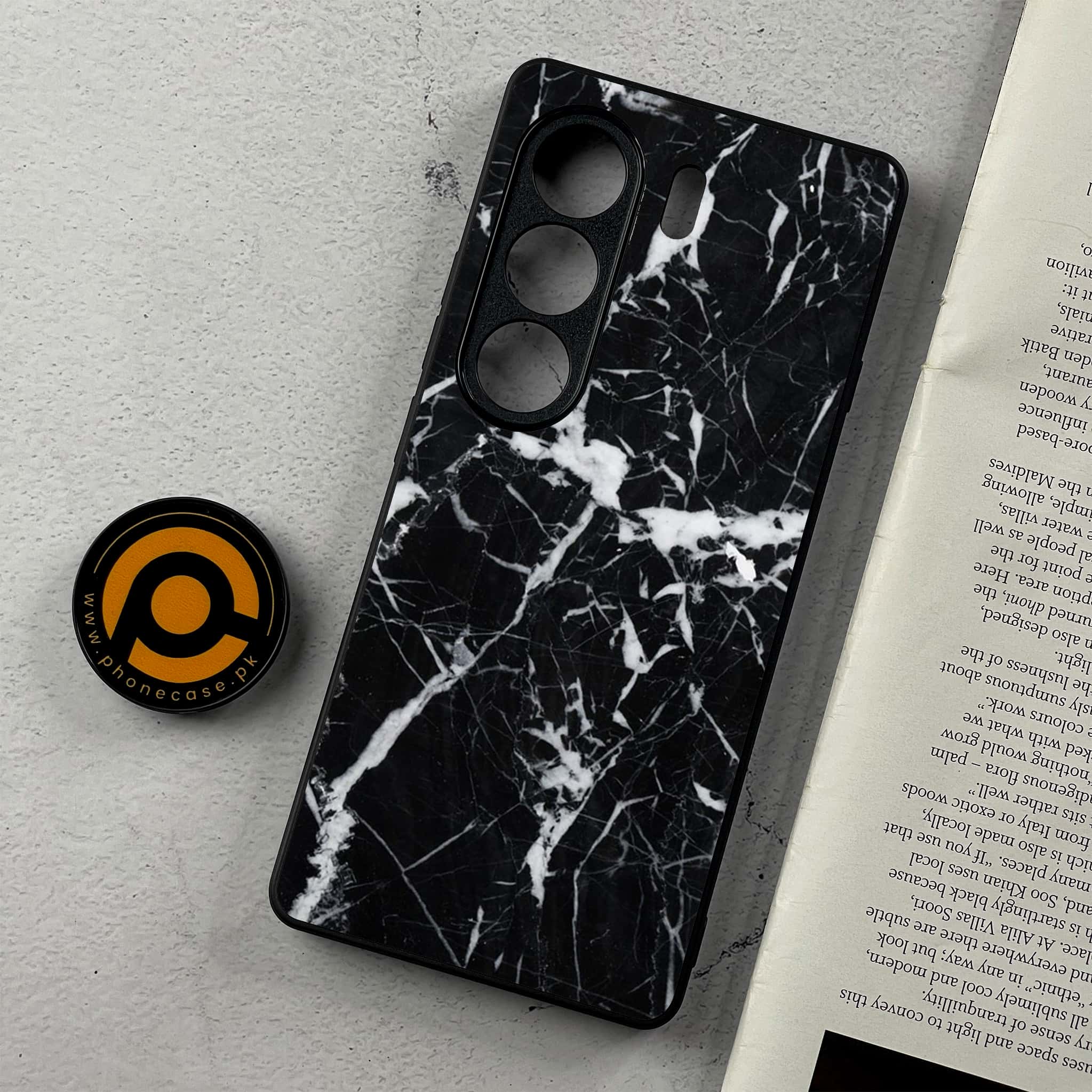 Tecno Camon 40 - Black Marble Series - Premium Metal Printed Soft Bumper Shockproof Case