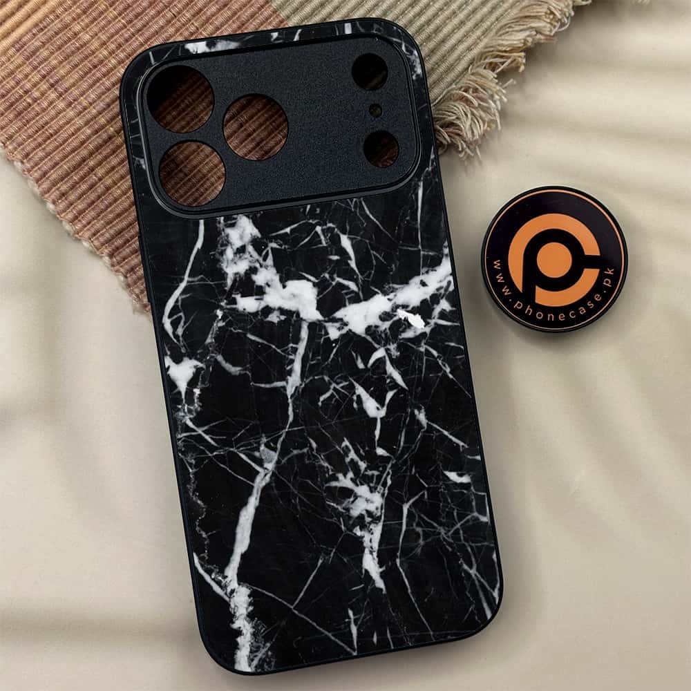 iPhone 17 Pro Max - Black Marble Series - Premium Metal Printed soft Bumper shock Proof Case