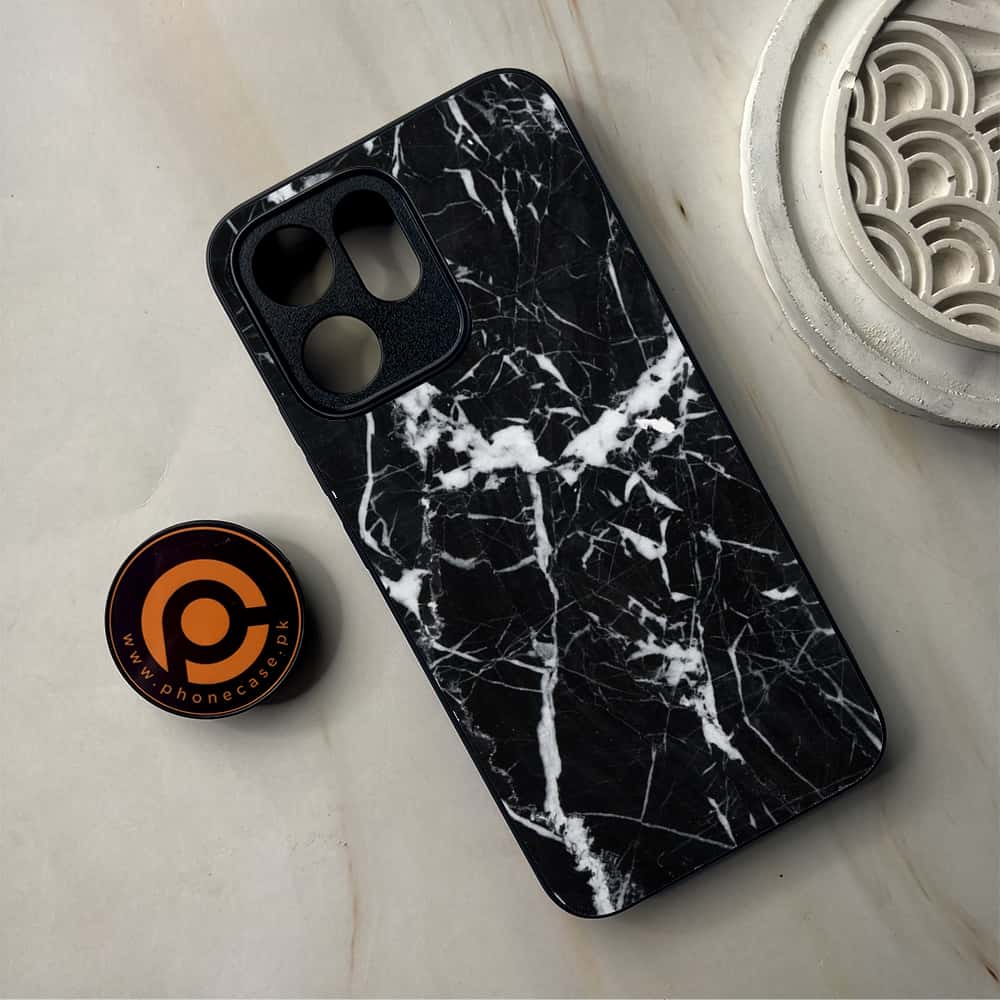 Oppo Reno 14F - Black Marble Series - Premium Metal Printed Soft Bumper Shockproof Case