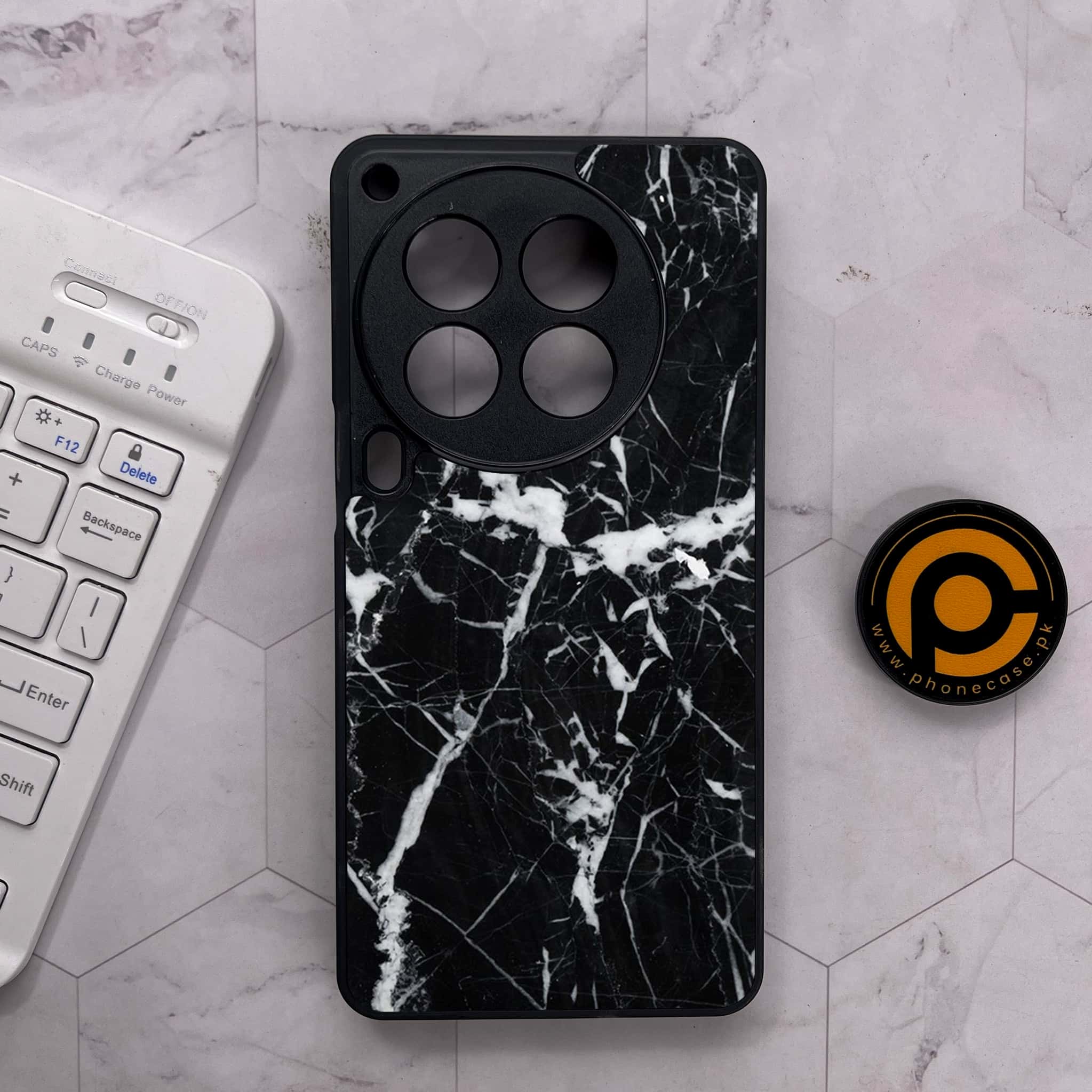 Tecno Camon 30 Premier - Black Marble Series - Premium Metal Printed soft Bumper shock Proof Case