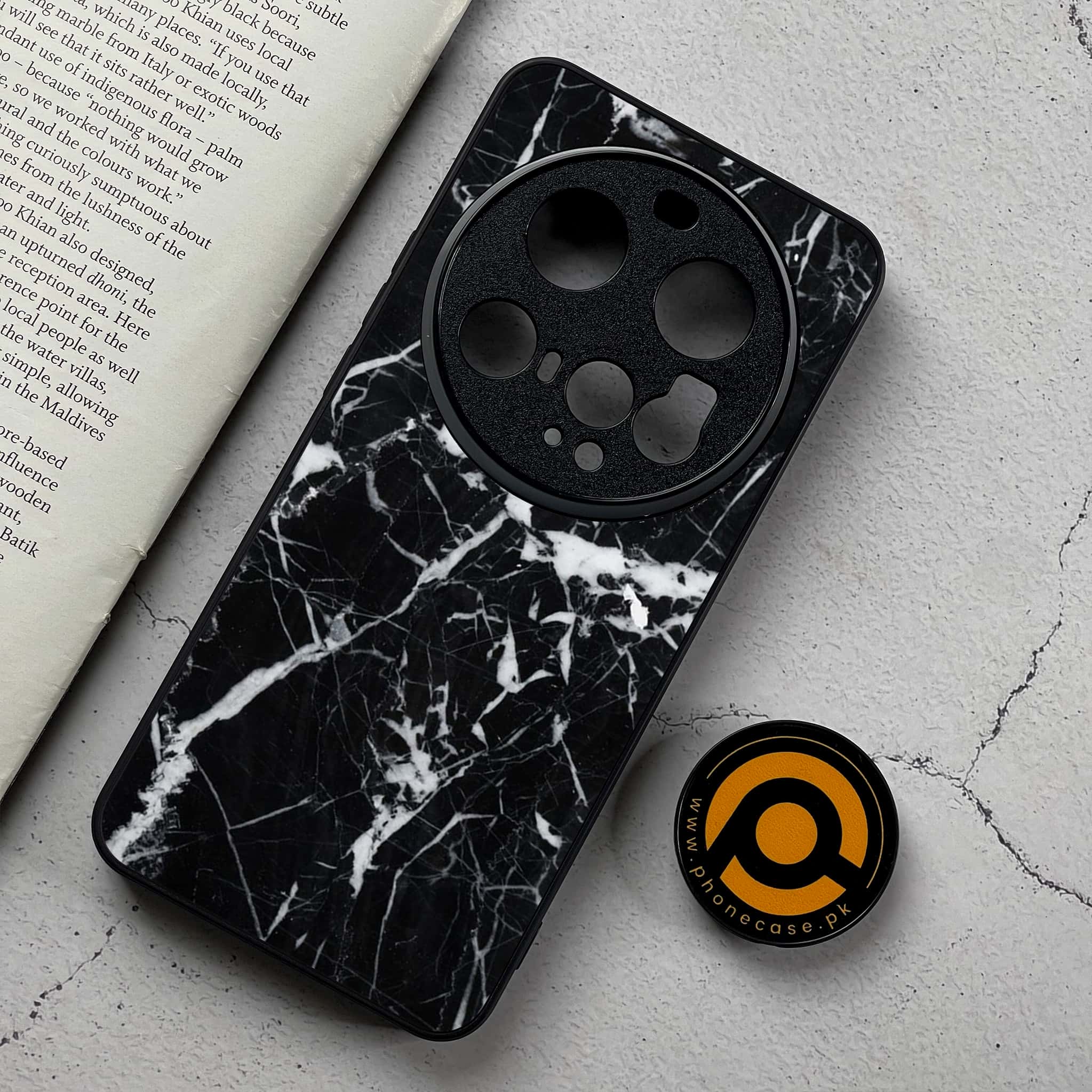 Xiaomi 15 Ultra - Black Marble Series - Premium Metal Printed Soft Bumper Shockproof Case