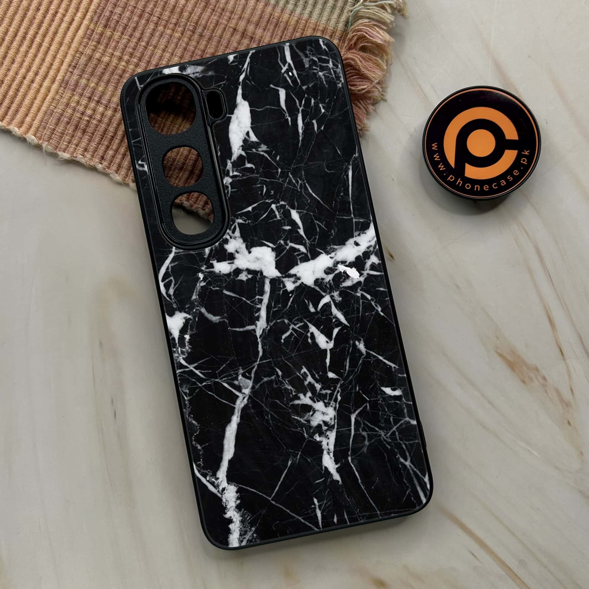 Vivo Y400 - Black Marble Series - Premium Metal Printed soft Bumper shock Proof Case