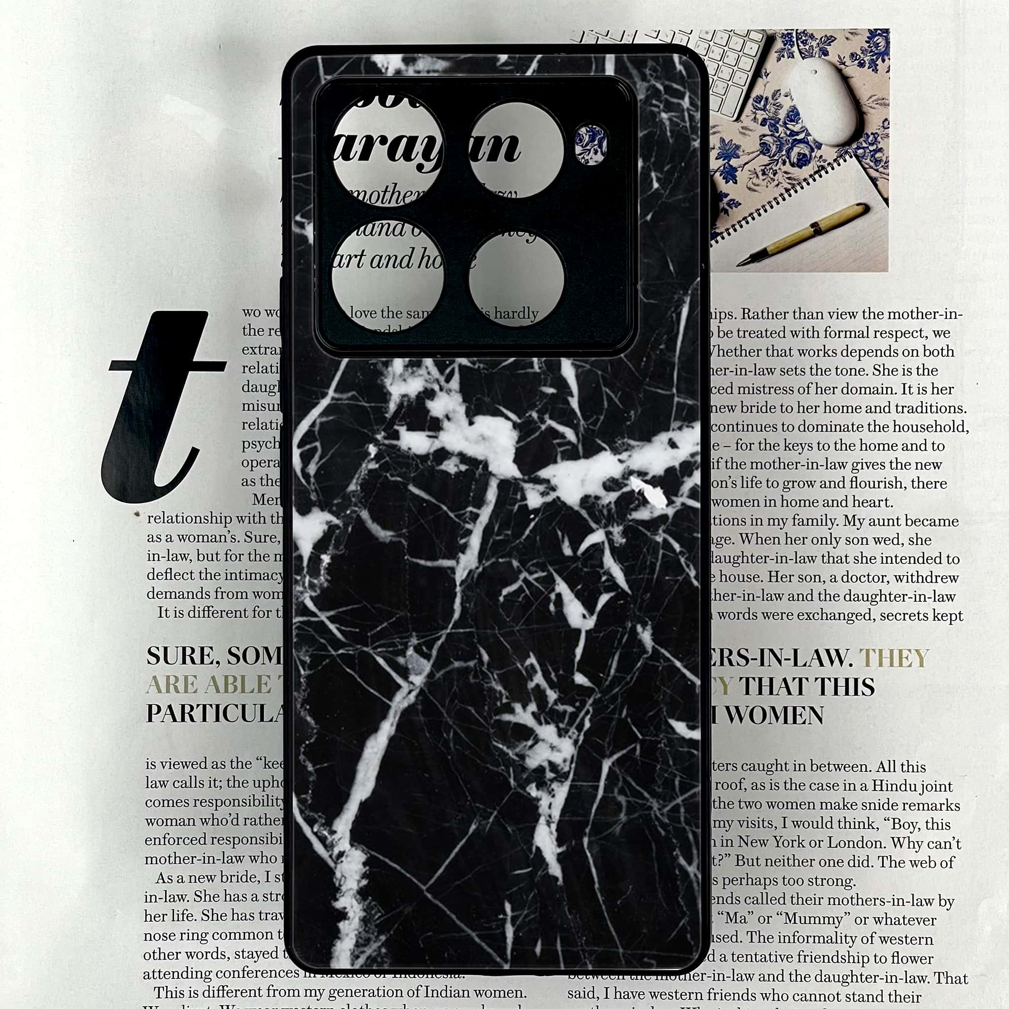 Infinix Note 40 Pro Plus - Black Marble Series - Premium Metal Printed soft Bumper shock Proof Case