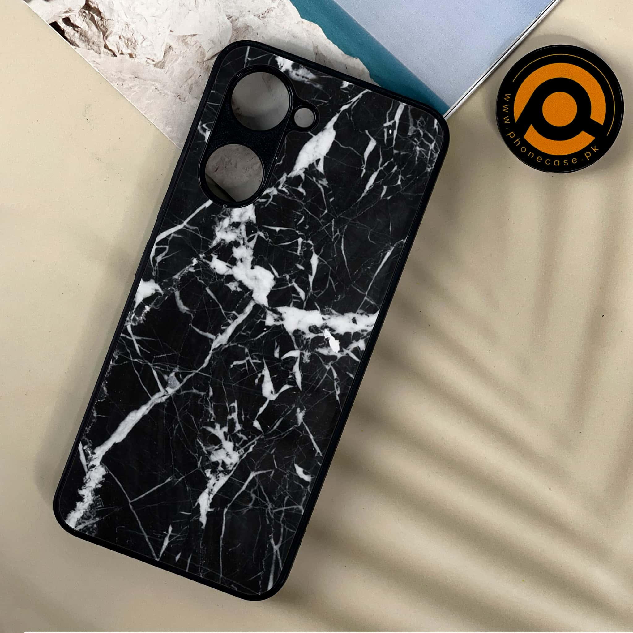 Vivo Y03 - Black Marble Series - Premium Printed Metal soft Bumper shock Proof Case