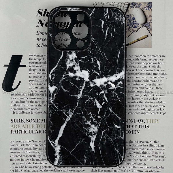 iPhone 14 Pro - Black Marble Design 6 - Premium Printed Glass soft Bumper shock Proof Case CS-8928 Case CS-9321