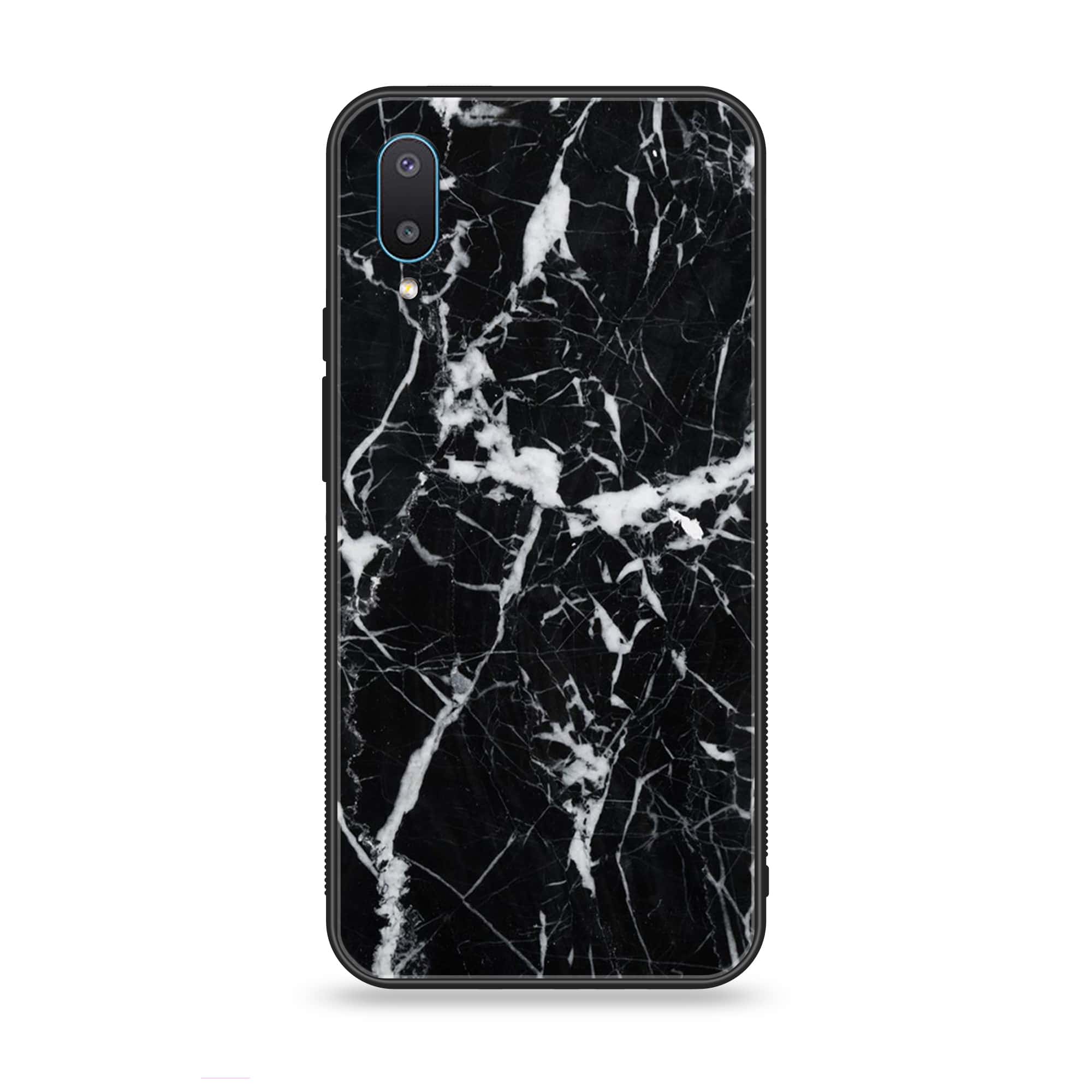 Samsung Galaxy A02 - Black Marble Series - Premium Printed Glass soft Bumper shock Proof Case