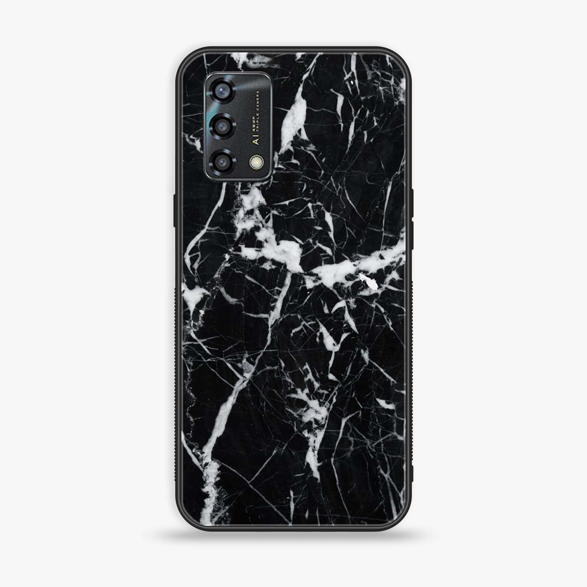 Oppo A95 - Black Marble Series - Premium Printed Glass soft Bumper shock Proof Case