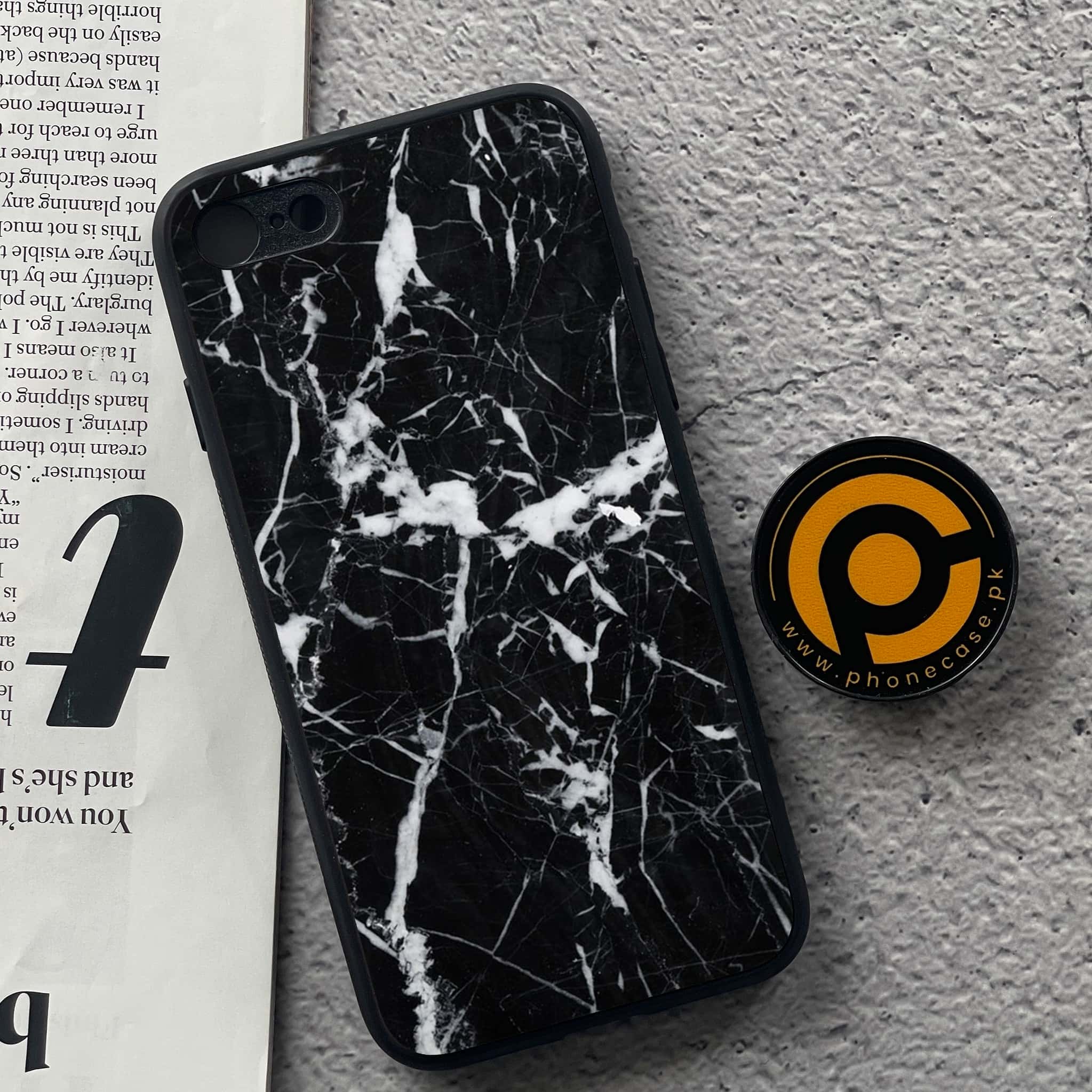 iPhone 7 / 8 - Black Marble Series - Premium Printed Glass soft Bumper shock Proof Case