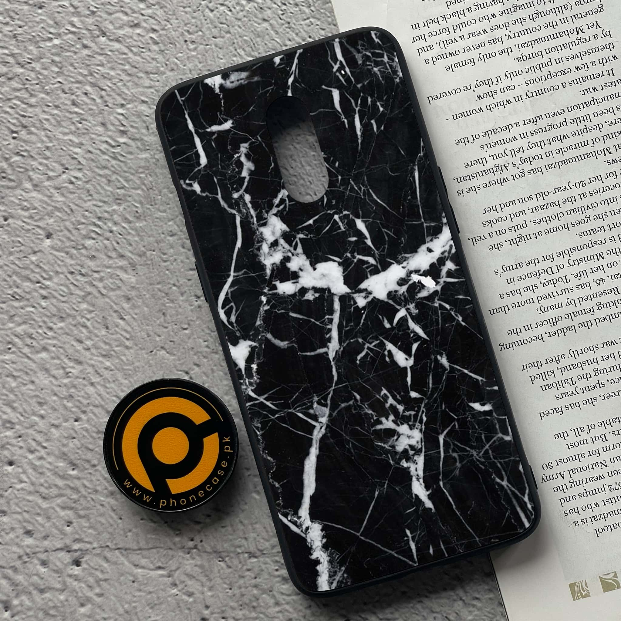 OnePlus 7 - Black Marble Series - Premium Printed Glass soft Bumper shock Proof Case