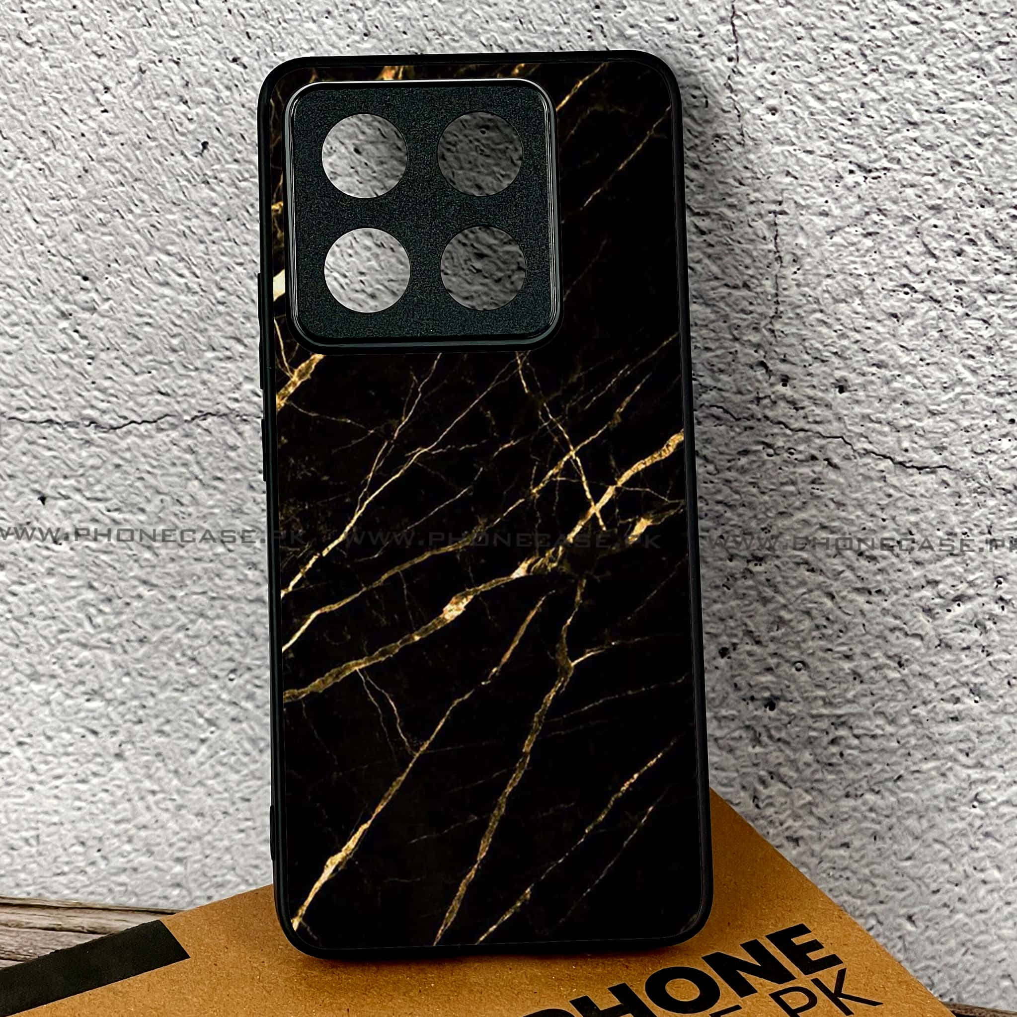 Xiaomi 14T Pro - Black Marble Series - Premium Printed Glass soft Bumper shock Proof Case