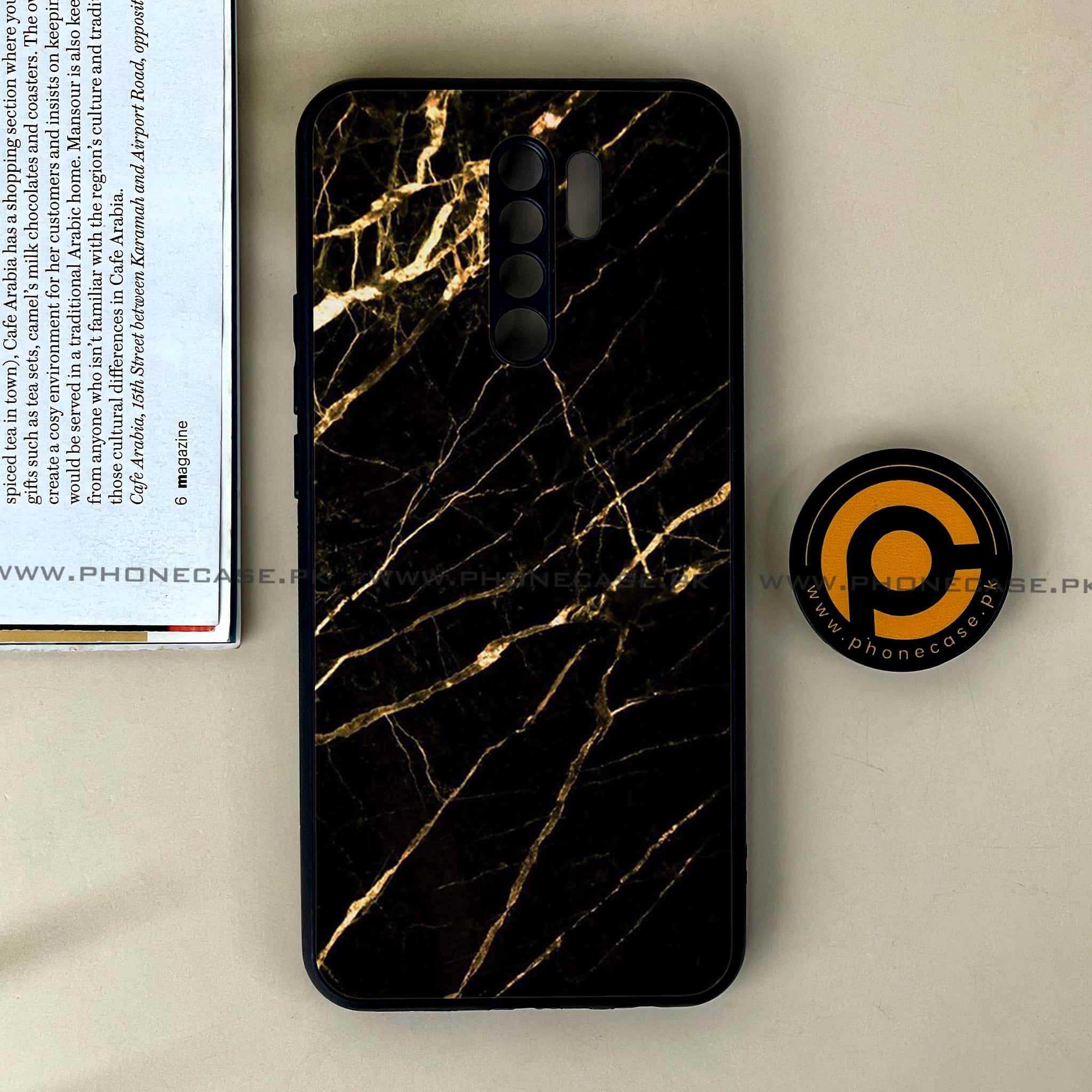 Xiaomi Redmi 9 - Black Marble Series - Premium Printed Glass soft Bumper shock Proof Case