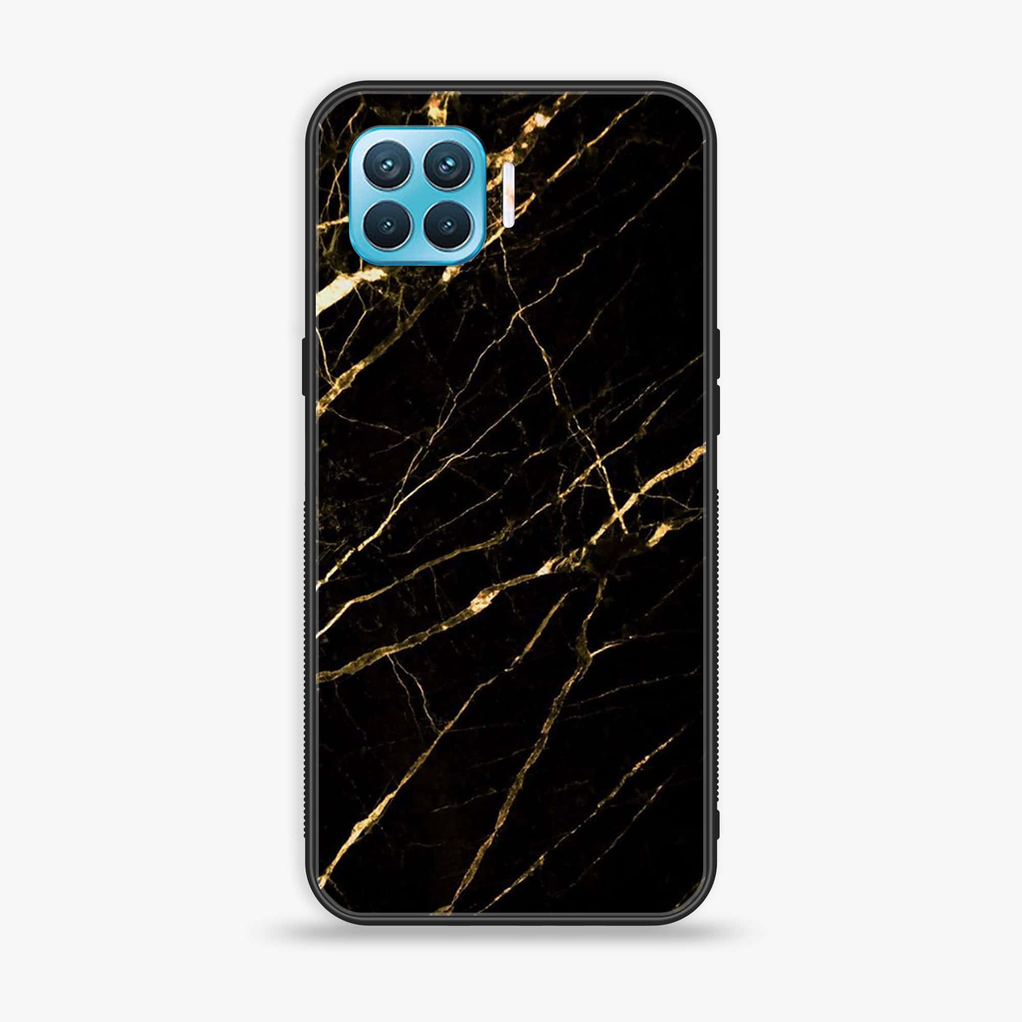 Oppo F17 - Black Marble Series - Premium Printed Glass soft Bumper shock Proof Case