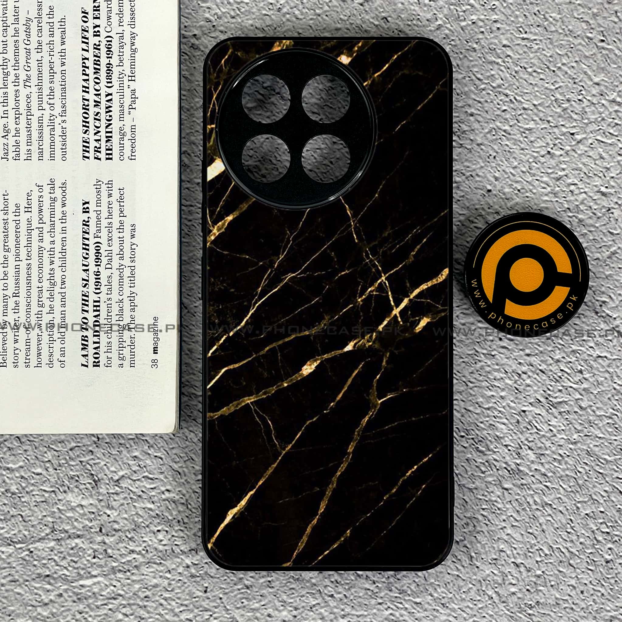 OnePlus 13R - Black Marble Series - Premium Printed Glass soft Bumper shock Proof Case