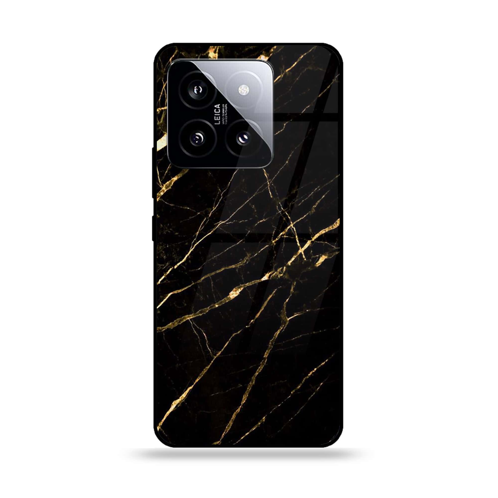 Xiaomi 14 - Black Marble Series - Premium Printed Glass soft Bumper shock Proof Case