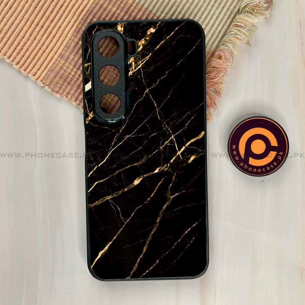 Infinix Hot 60i - Black Marble Series - Premium Metal Printed soft Bumper shock Proof Case
