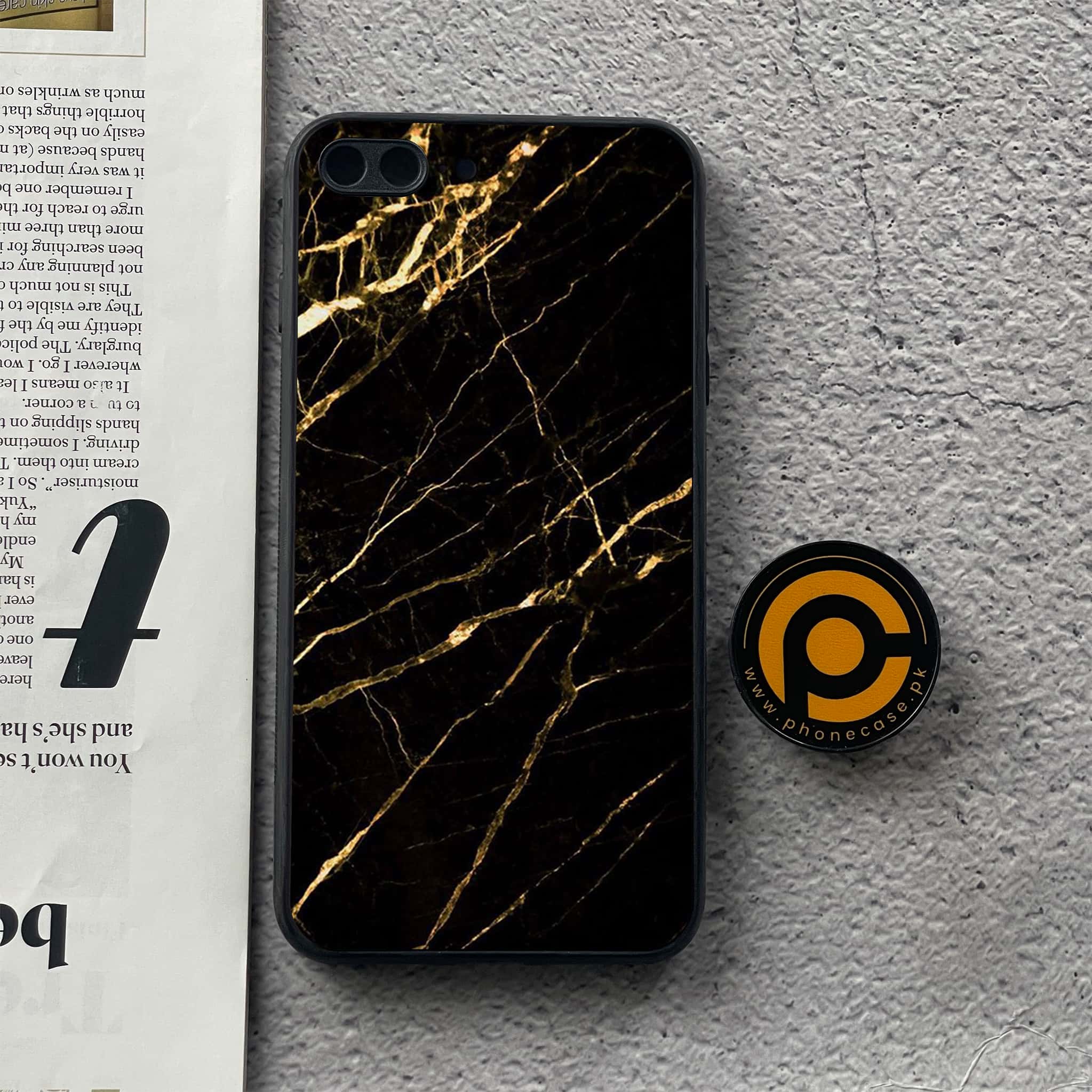 iPhone 8 Plus- Black Marble Series - Premium Printed Glass soft Bumper shock Proof Case