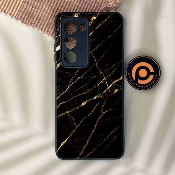 Oppo A5 2025 - Black Marble Series - Premium Metal Printed soft Bumper shock Proof Case