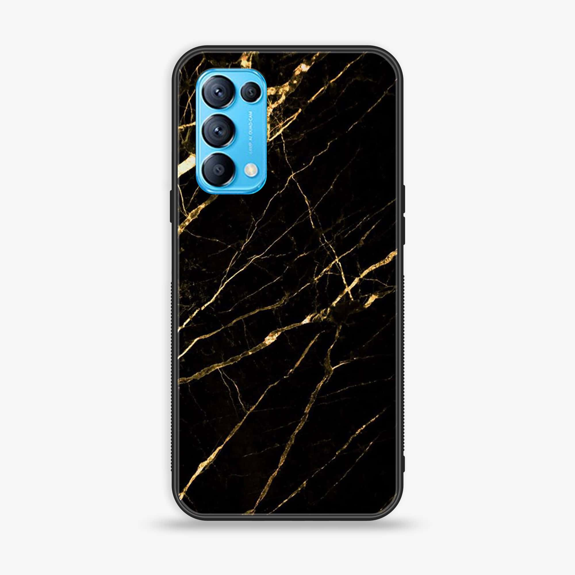 Oppo Reno 5 - Black Marble Series - Premium Printed Glass soft Bumper shock Proof Case