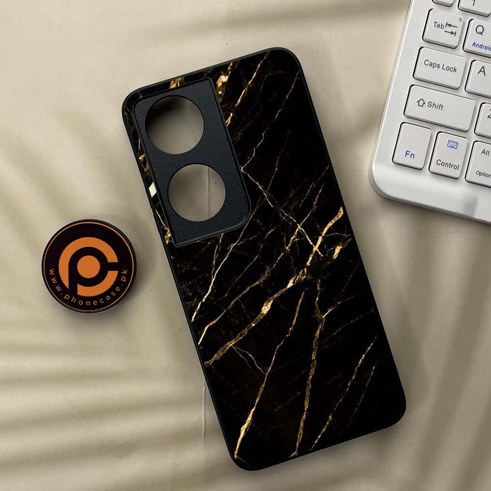 Honor X7b - Black Marble Series - Premium Metal  Printed soft Bumper shock Proof Case