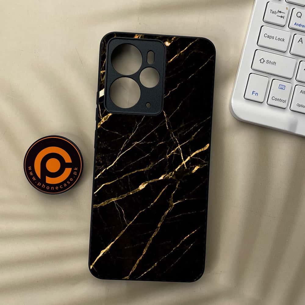 Realme 14T 5G - Black Marble Series - Premium Metal Printed soft Bumper Shock Proof Case