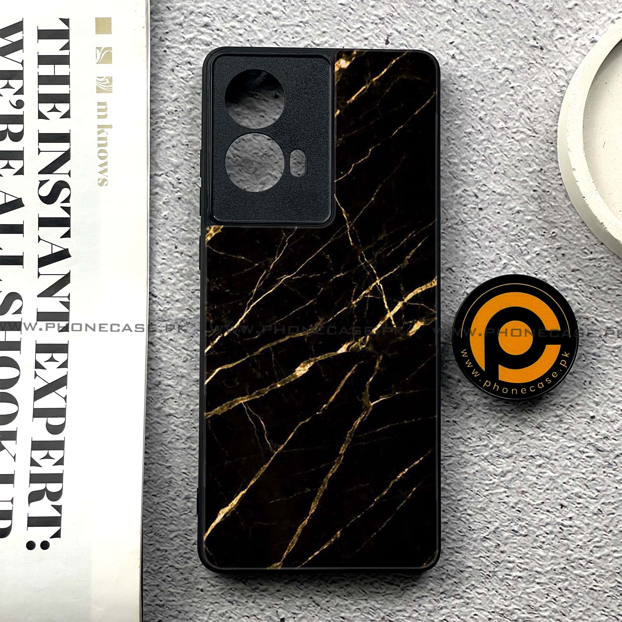 Moto G85 - Black Marble Series - Premium Printed Glass soft Bumper shock Proof Case